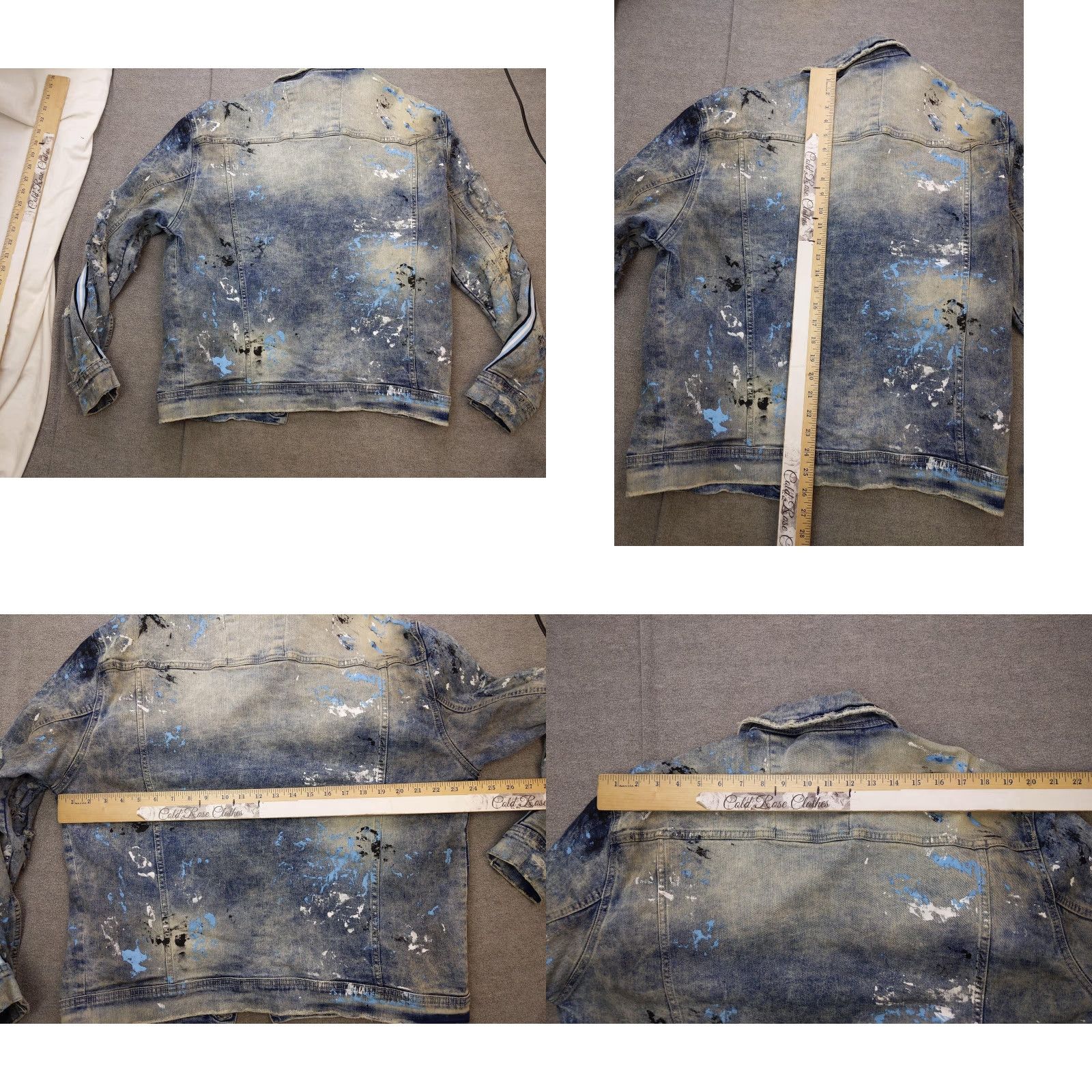 Jordan Craig Jordan Craig Jacket Mens XL Blue Denim Varsity Paint Splatter Striped Sleeves Size US XL / EU 56 / 4 - 8 Thumbnail