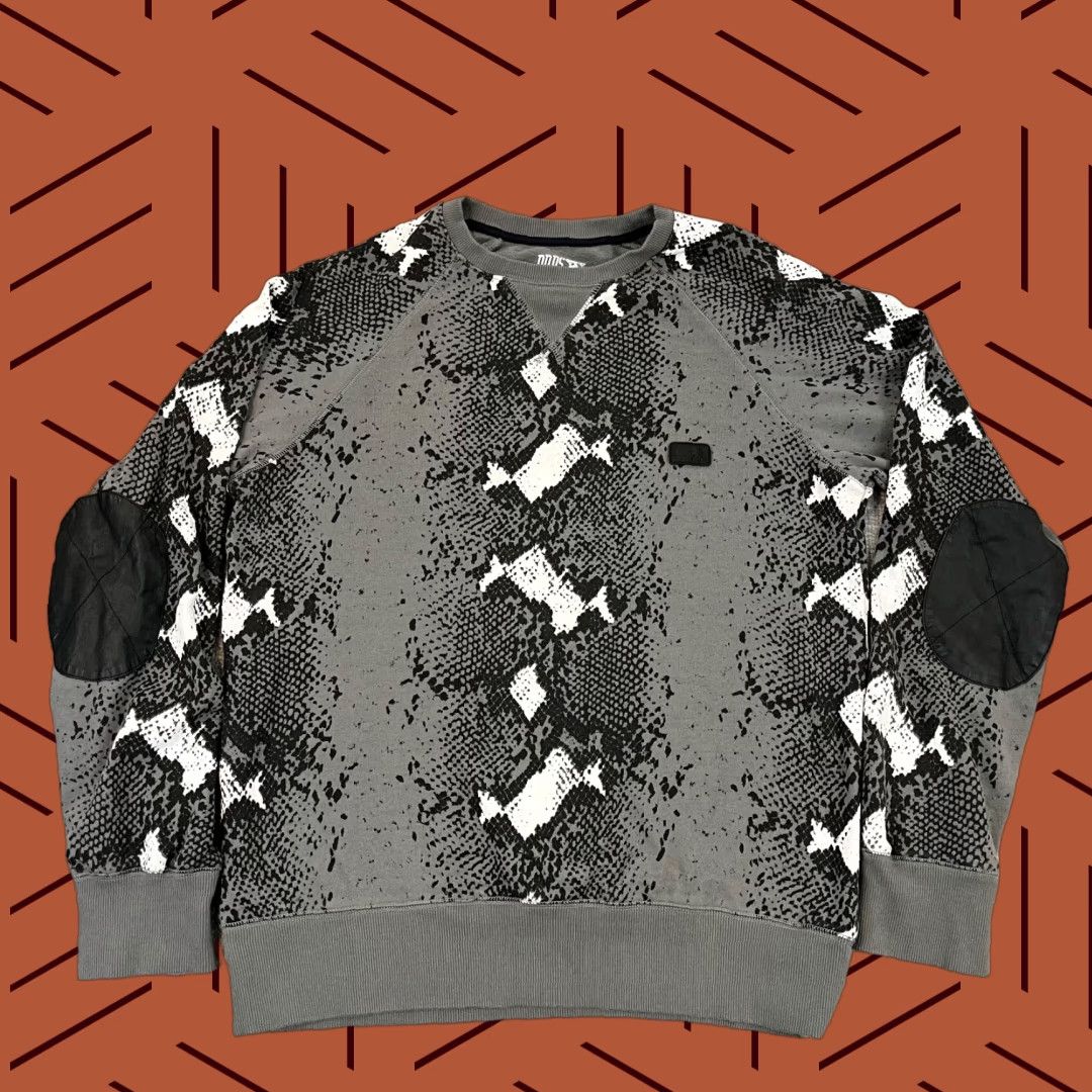 Prps PRPS Pullover Sweatshirt Mens XL Snake Skin Gray Crewneck Elbow Patch Hip Hop Size US XL / EU 56 / 4 - 1 Thumbnail