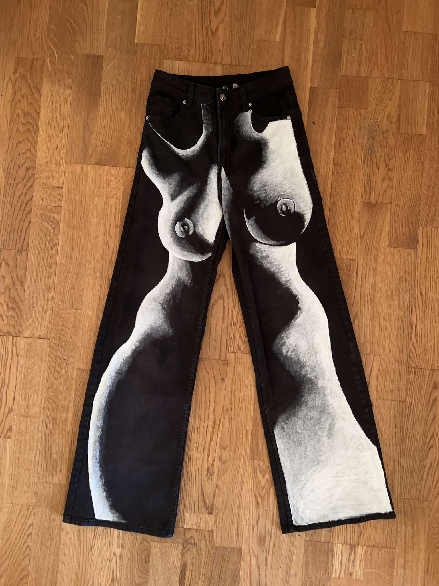 Custom Painted Black Denim Pants