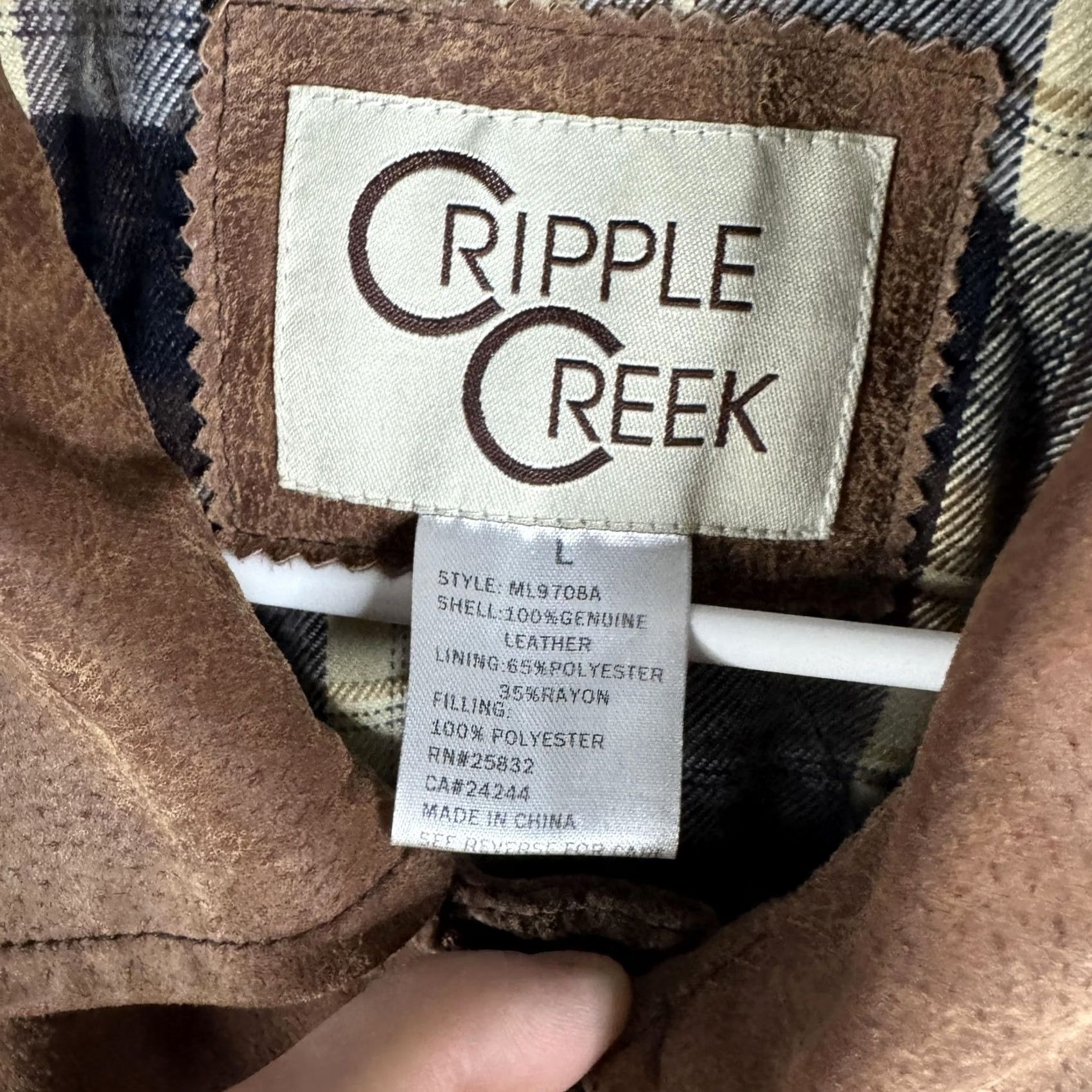 Vintage Cripple Creek Mens Large Brown Leather Bomber Jacket AQHA World Championship Show Judge Patch Embroidered Zipper Parkas & Coats Style M19708A Size US L / EU 52-54 / 3 - 7 Thumbnail