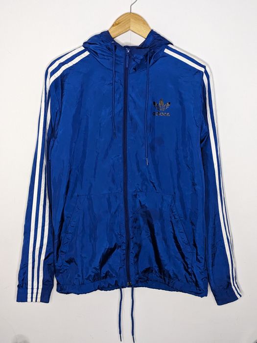 Adidas Adidas Trefoil Logo 3 Stripes Blue Zipper Jacket | Grailed