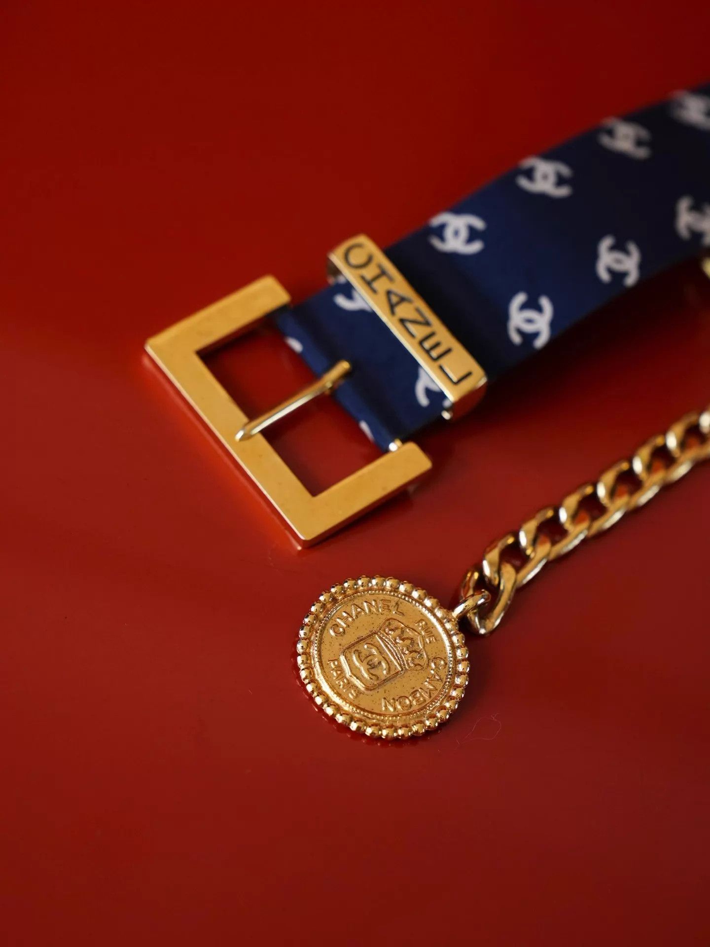 Chanel Chanel Vintage Navy Blue All-Over CC Logo Belt 75/30 SM Size ONE SIZE - 8 Thumbnail