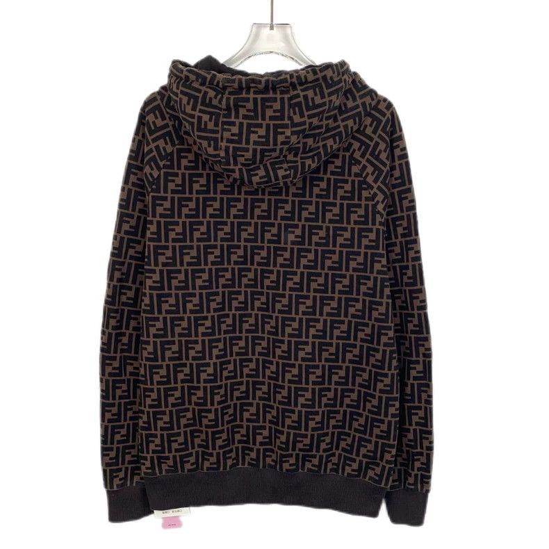 FENDI Dark brown logo letter full-print cotton hooded draw