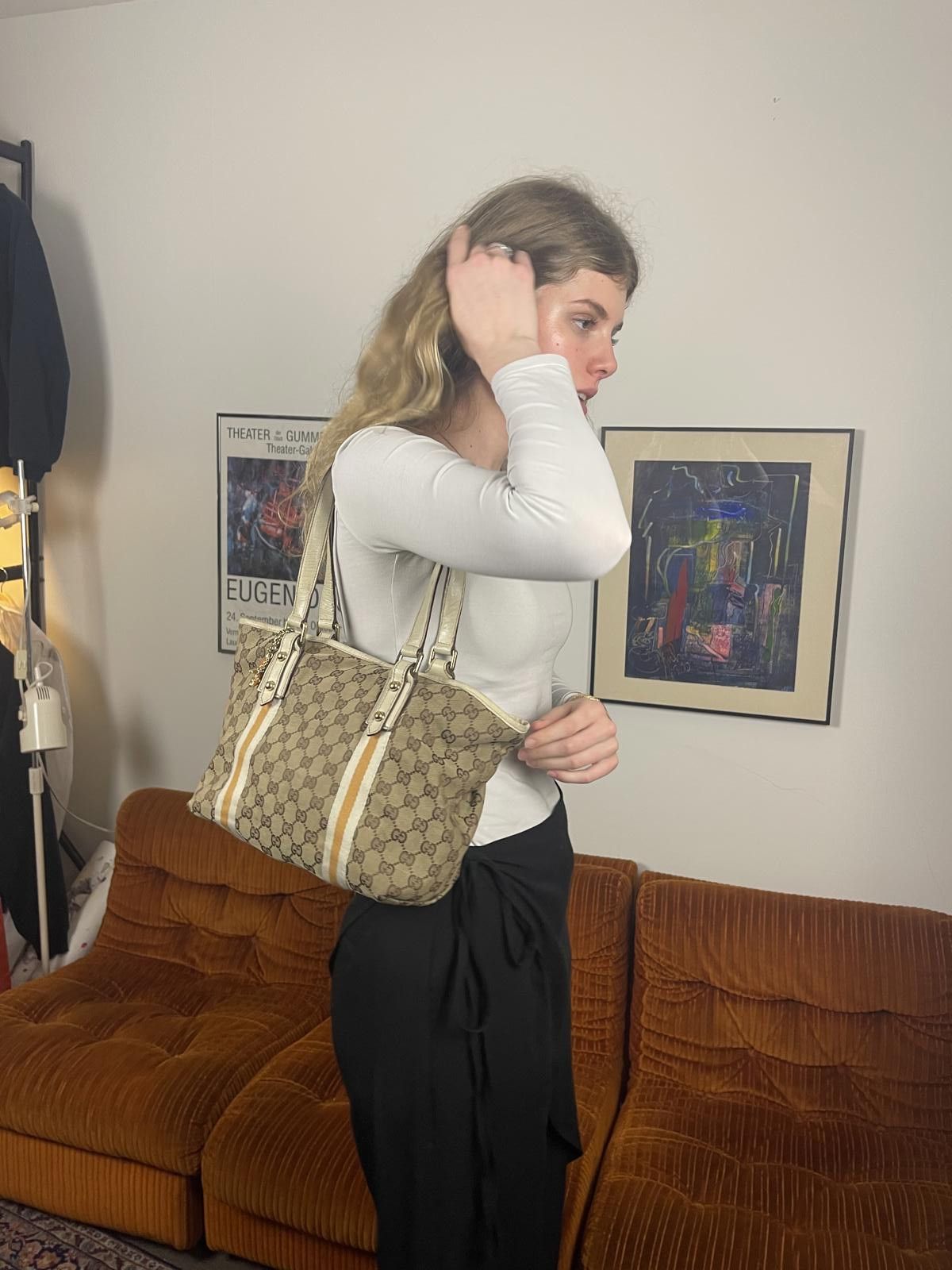Gucci Gucci - Beige Monogram Tote Bag with White Stripes Size ONE SIZE - 3 Thumbnail