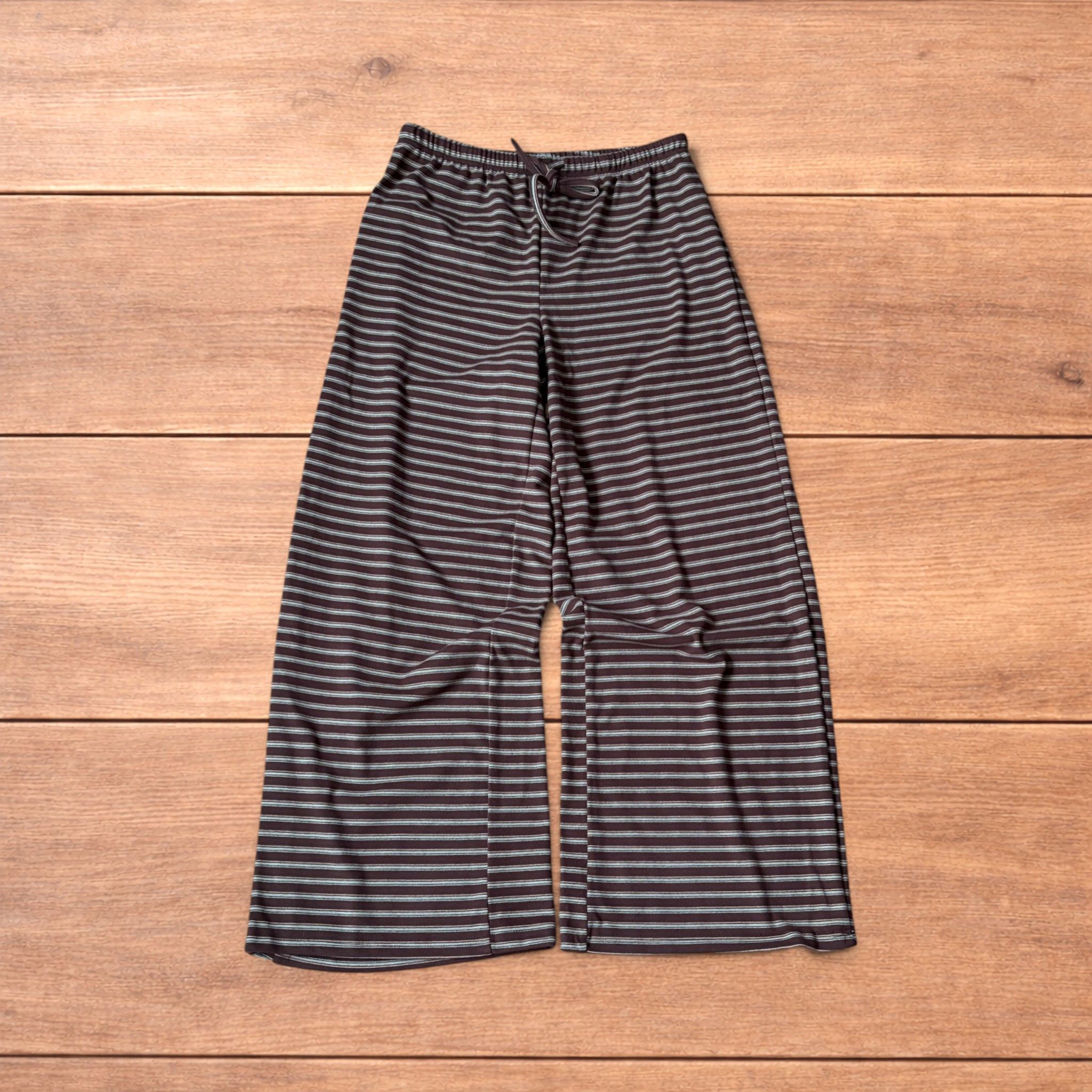 Japanese Brand Baggy wide leg striped lounge pants trousers in brown/beige. Size 30" / US 8 / IT 44 - 1 Thumbnail