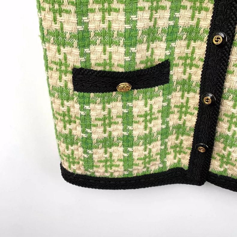 Gucci Gucci Light green wool woven tweed single-breasted vest jac Size S / US 4 / IT 40 - 5 Thumbnail