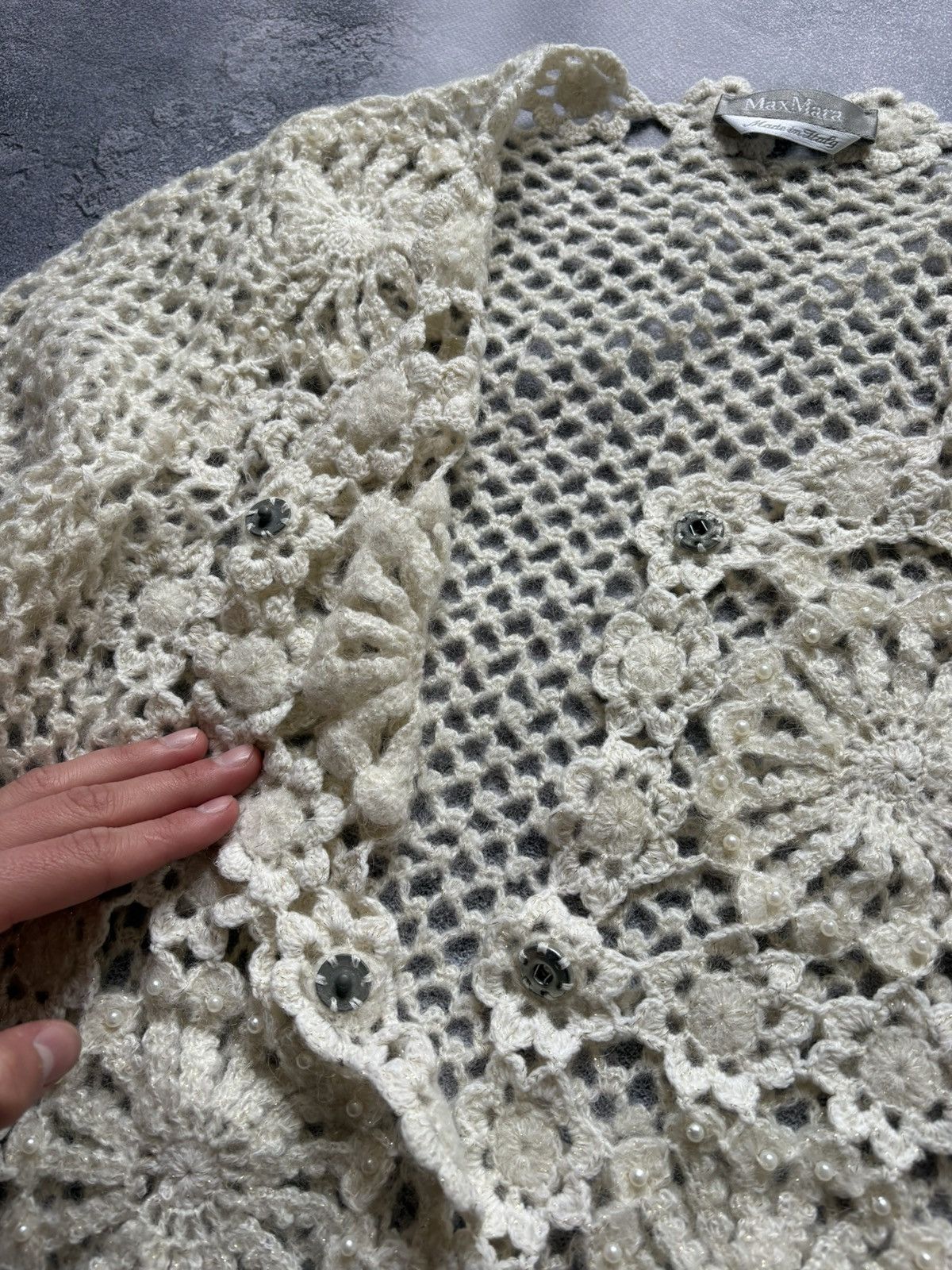 Max Mara Max Mara Luxury Knit Crochet Lace Beaded Pearl Cardigan Size M / US 6-8 / IT 42-44 - 9 Thumbnail