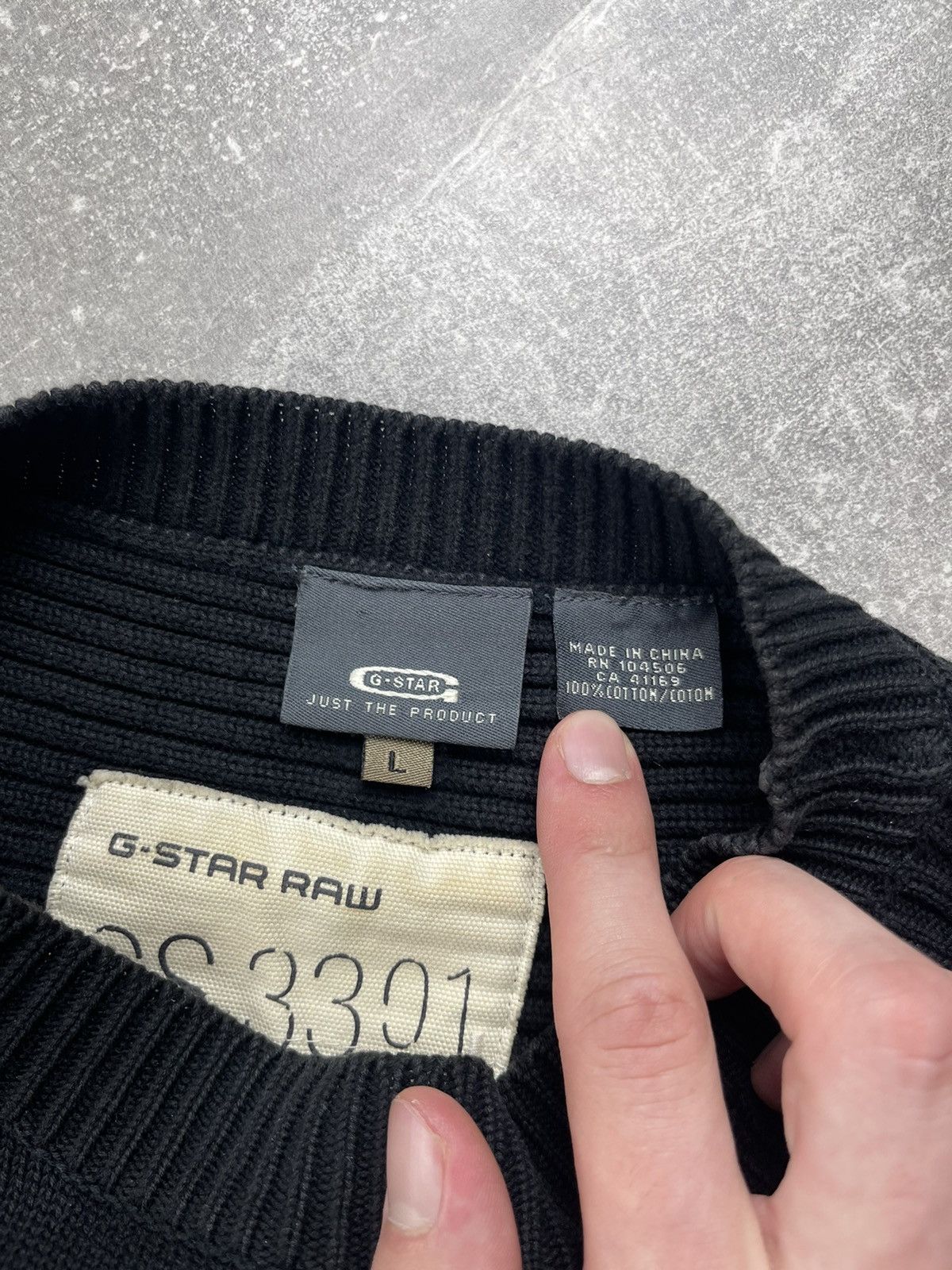 G-Star G-Star RAW Vintage Black Ribbed Knit Sweater Pullover Logo Size US L / EU 52-54 / 3 - 8 Thumbnail