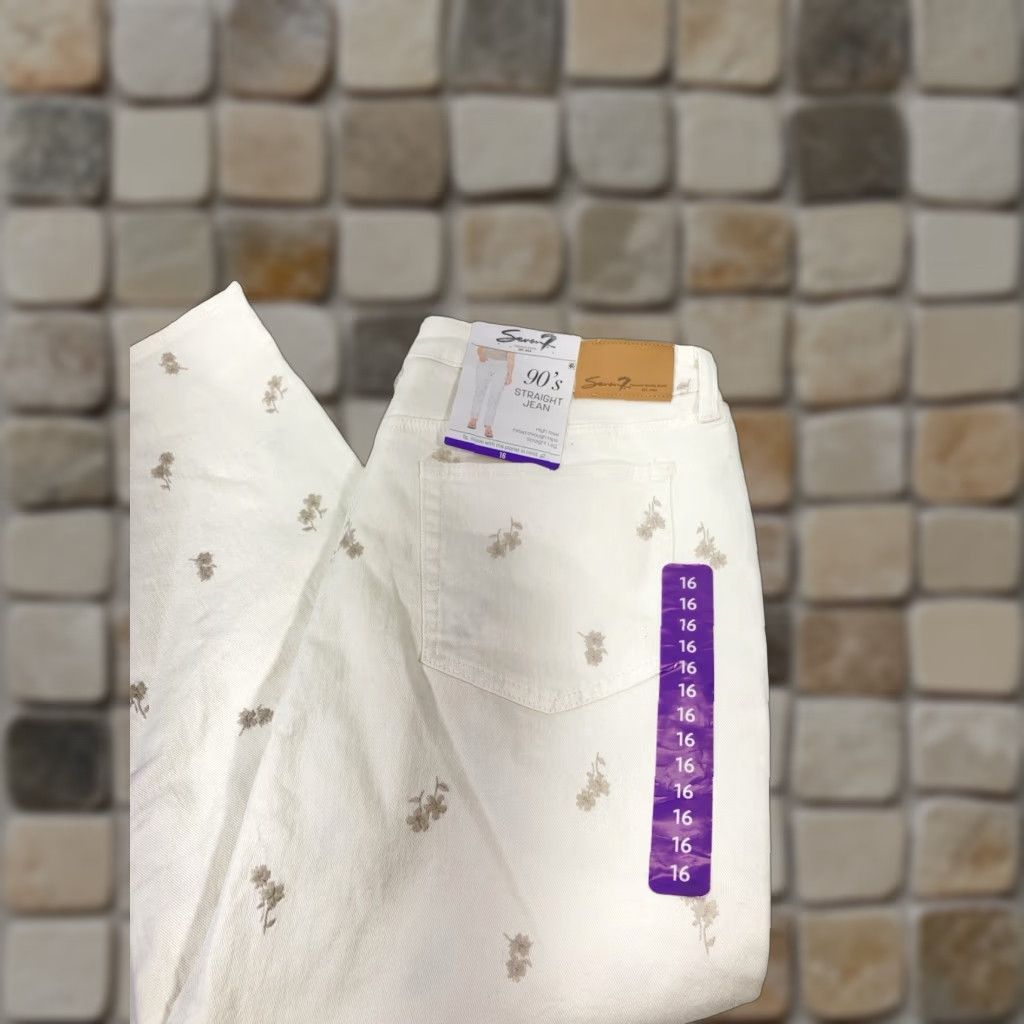 Vintage VINTAGE Seven7 90s Straight Jeans Women Size 16 38X31 White Denim Floral Stretch NWT Size 38" / US 16 / IT 52 - 1 Thumbnail