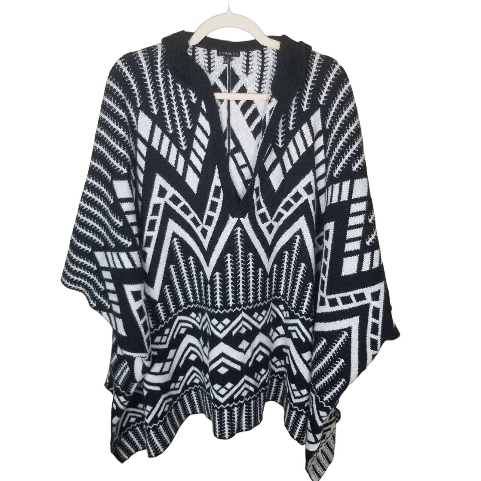 Express Express Hooded Aztec Poncho Sweater OS Southwestern Tribal Size XL / US 12-14 / IT 48-50 - 1 Thumbnail