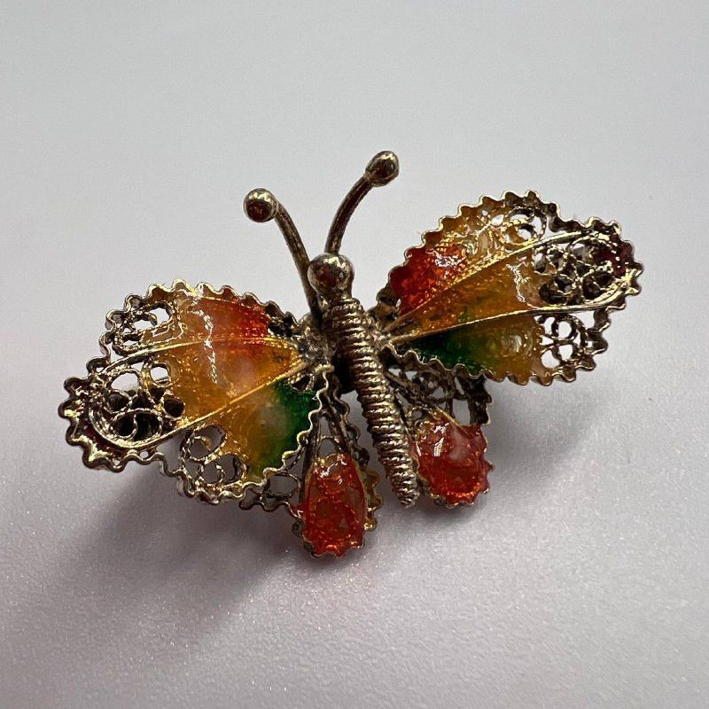 Vintage Antique Italian Butterfly Brooch Filigree Gilt Silver 800 Size ONE SIZE - 4 Thumbnail