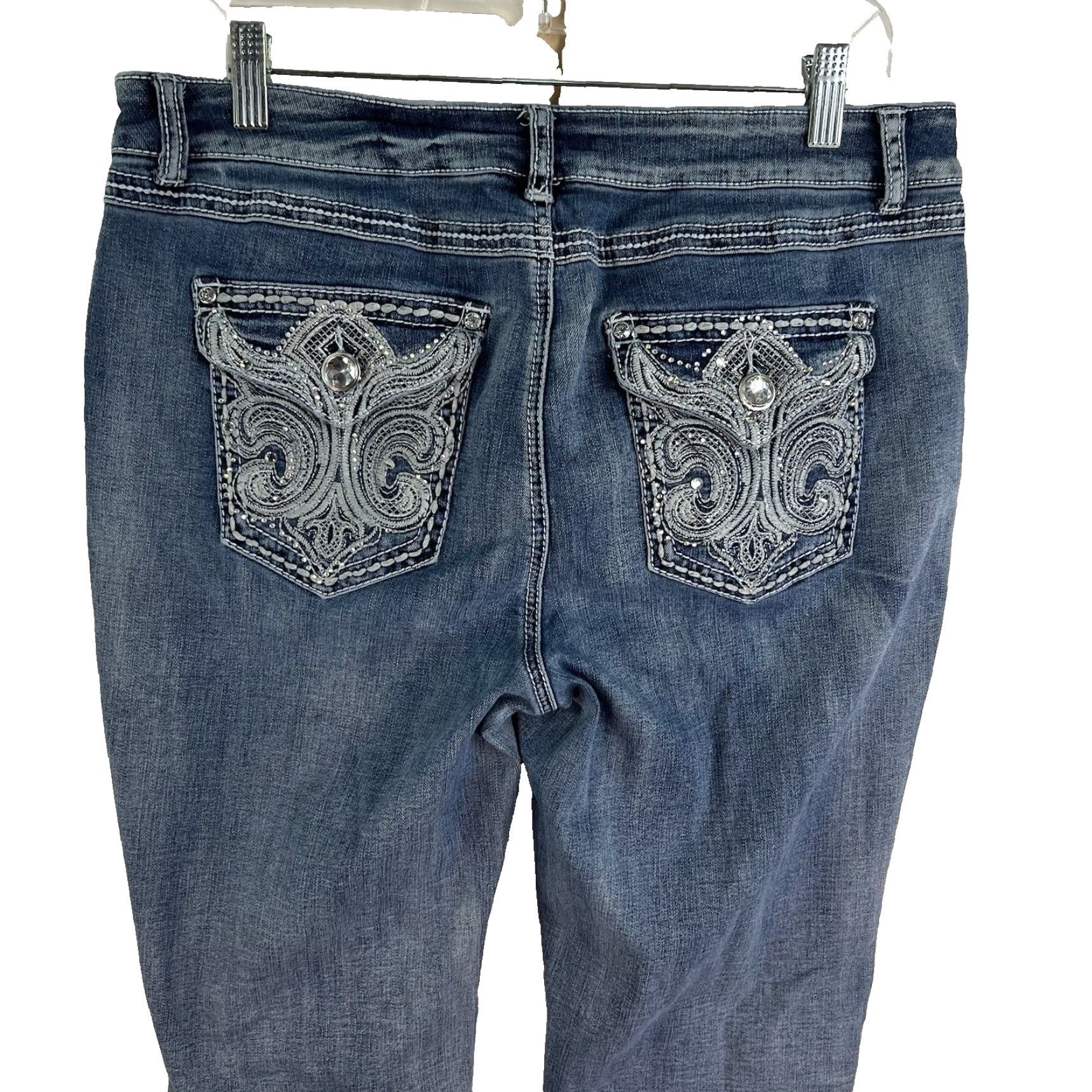 Denime Est 1946 Denim Boot-Cut Jeans Womens 16 Blue 36X33 Embroidered Beaded Rhinestone Casual Comfortable Stretch Regular Mid Rise Jeans Women Size 38" / US 16 / IT 52 - 6 Thumbnail