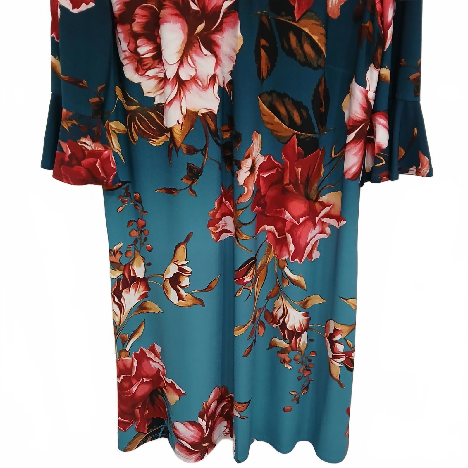 Designer Roz & ALI Keyhole Floral Dress Bell Sleeve Women's Size M / US 6-8 / IT 42-44 - 4 Thumbnail