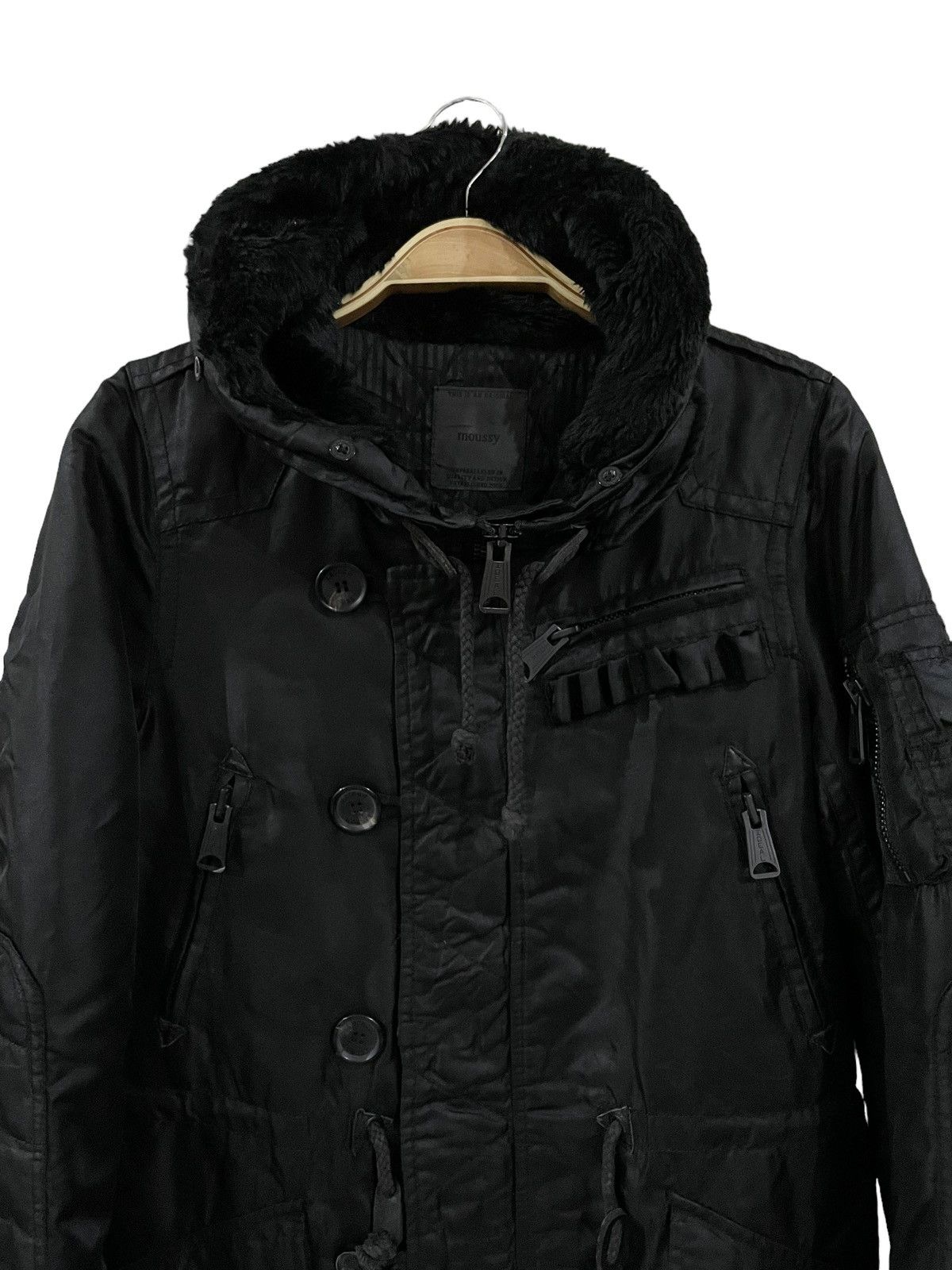 Japanese Brand × MOUSSY Y2k🔥 Vintage Moussy Multi Pocket Black Hooded Parka Size US S / EU 44-46 / 1 - 5 Thumbnail