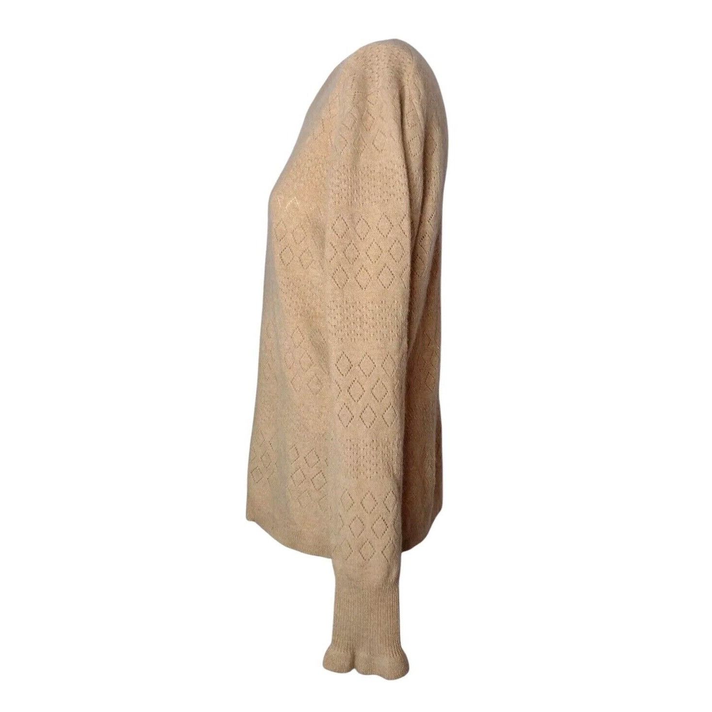 J.Crew J Crew Cashmere Diamond Print Open Knit Sweater Size M Beige Size M / US 6-8 / IT 42-44 - 3 Thumbnail