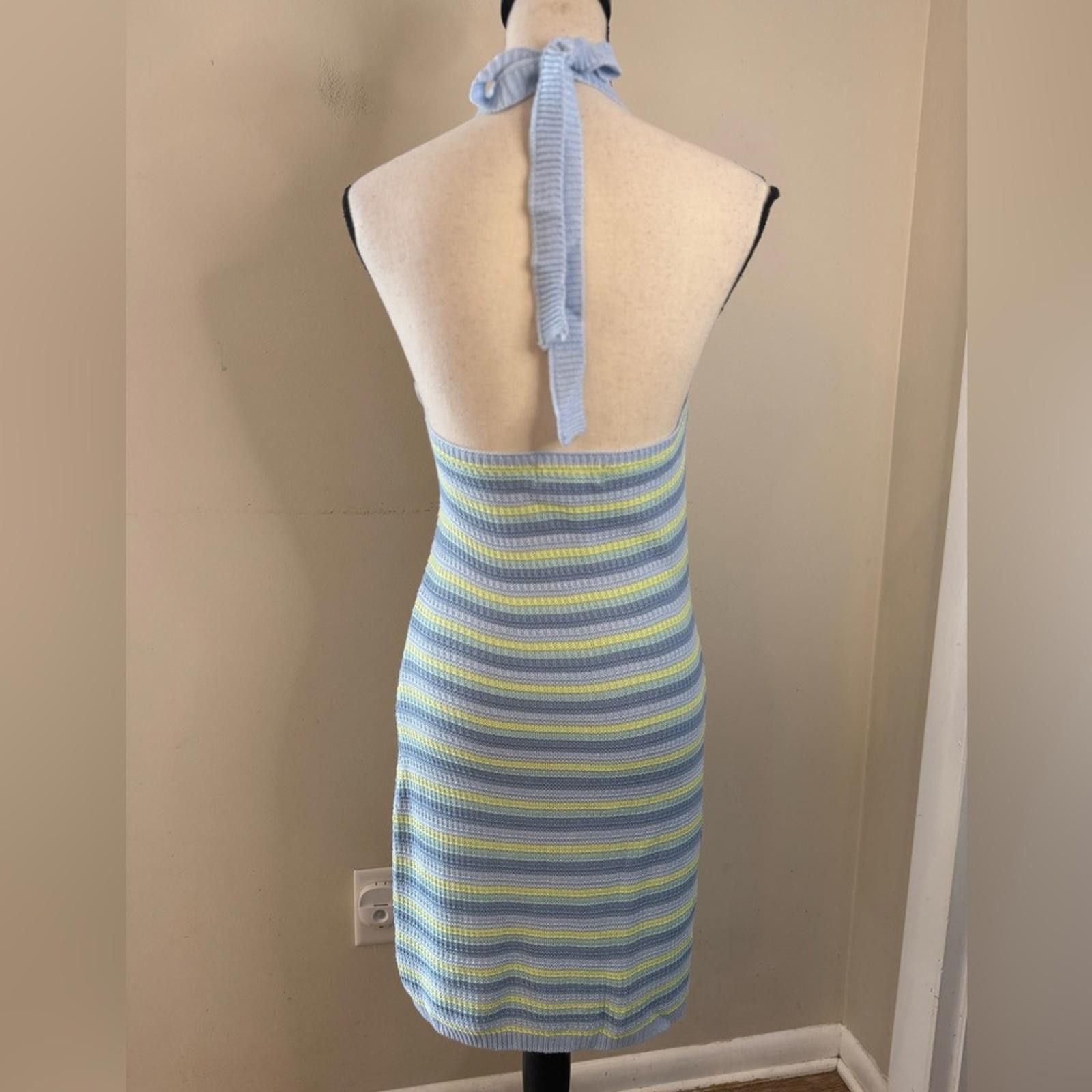 Other No Comment crochet stripe halter dress blue yellow green LG Size L / US 10 / IT 46 - 4 Thumbnail