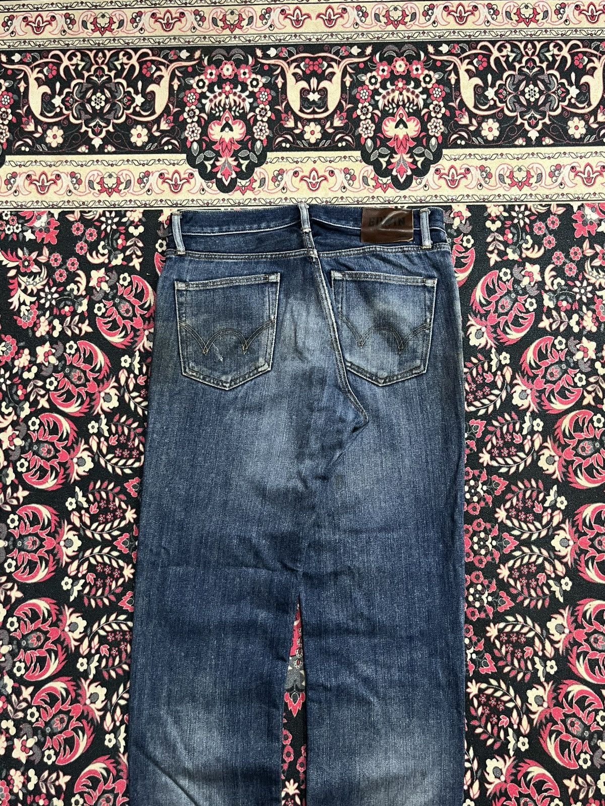 Edwin Edwin 503 Dark Blue Faded Washed Repaired Knee Straight Jean Size US 31 - 6 Thumbnail