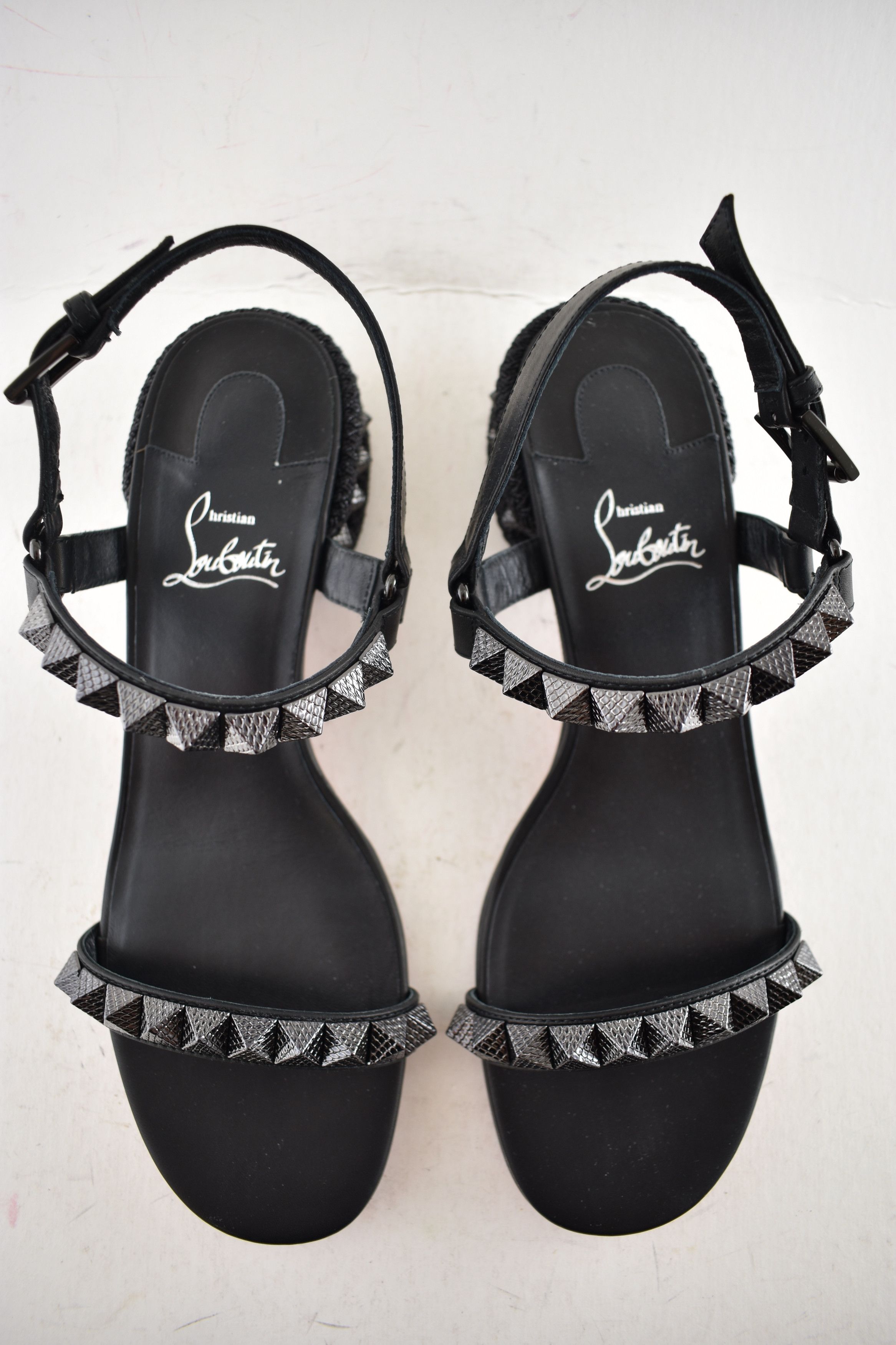 Christian Louboutin Pyrasand 30 Black Leather Block Heel Ankle Strap Sandal 35.5 Size US 5.5 / IT 35.5 - 13 Thumbnail
