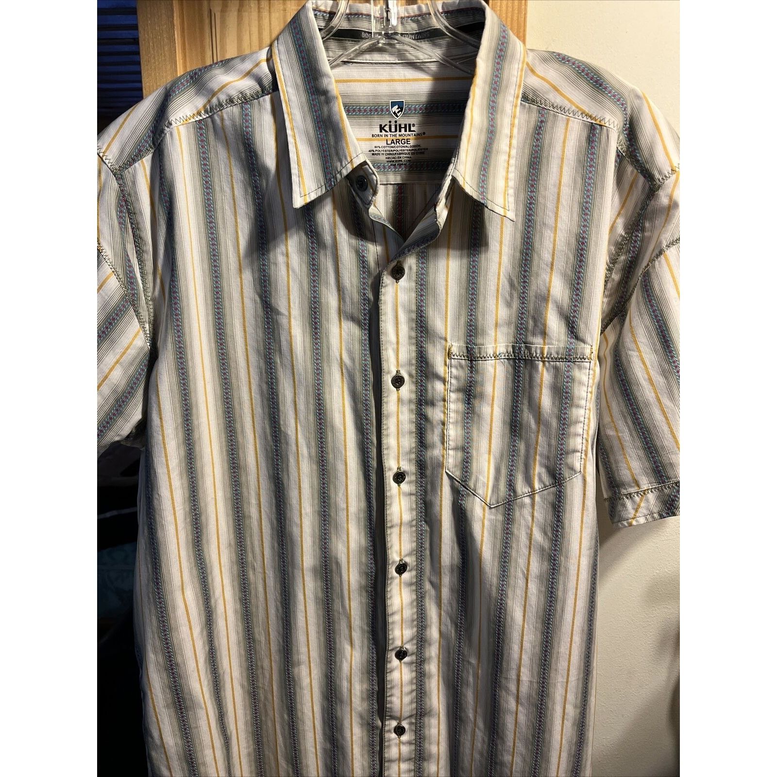Kuhl Kühl Men’s Large Beige Blue Yellow Cotton Blend Kuhl Shirt Size US L / EU 52-54 / 3 - 2 Thumbnail