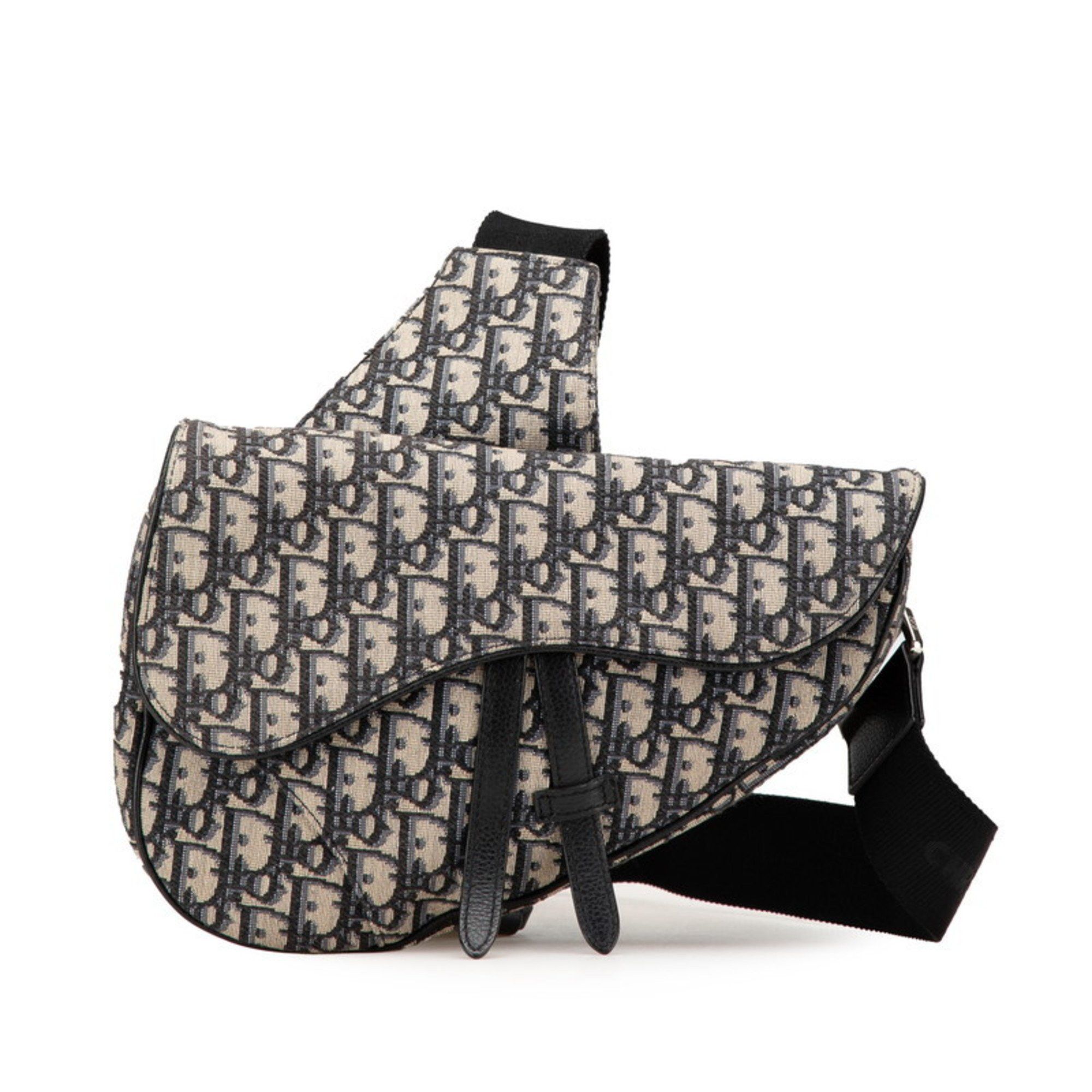 Dior Christian Dior Dior Oblique Saddle Bag, Body Shoulder Navy, Beige, Canvas, Leather, Women's, Size ONE SIZE - 1 Thumbnail