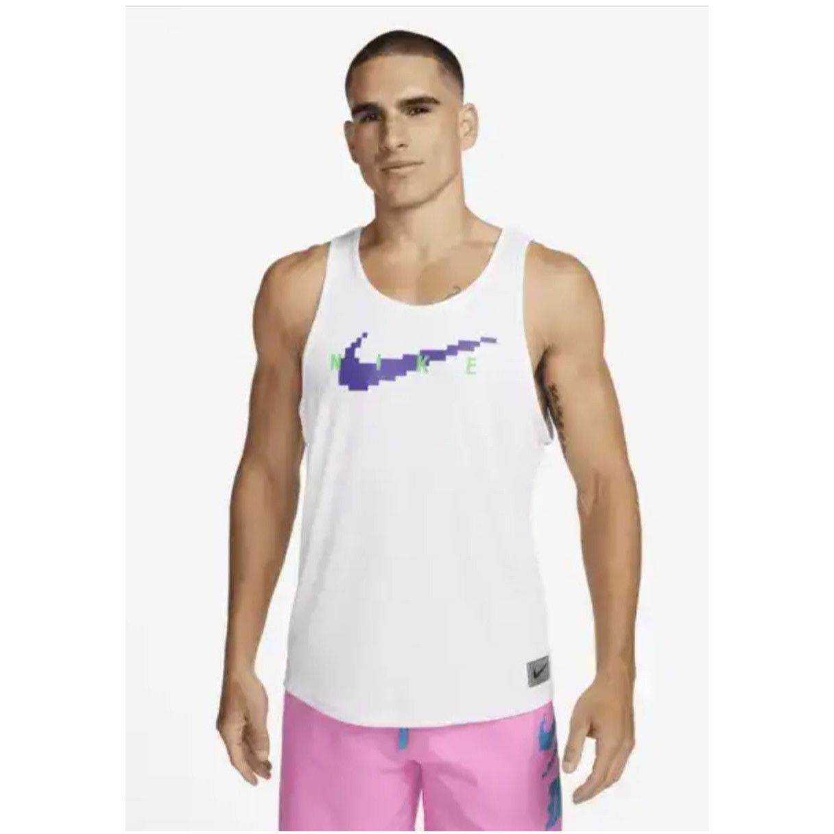 Nike Nike SWIM RI-FIT Digi Logo Tank Top Shirt White NESSD668 Men Size US L / EU 52-54 / 3 - 10 Thumbnail