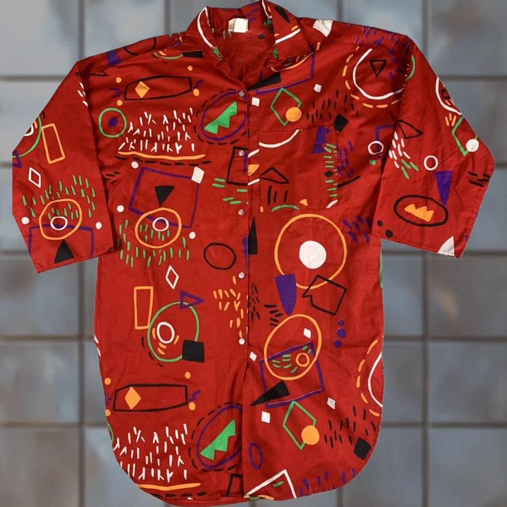 Vintage VINTAGE Ro-Vel of California Shirt Womens Medium Red Geometric Button-Up 60s California Arts & Crafts Mens? Womens Size M / US 6-8 / IT 42-44 - 1 Thumbnail