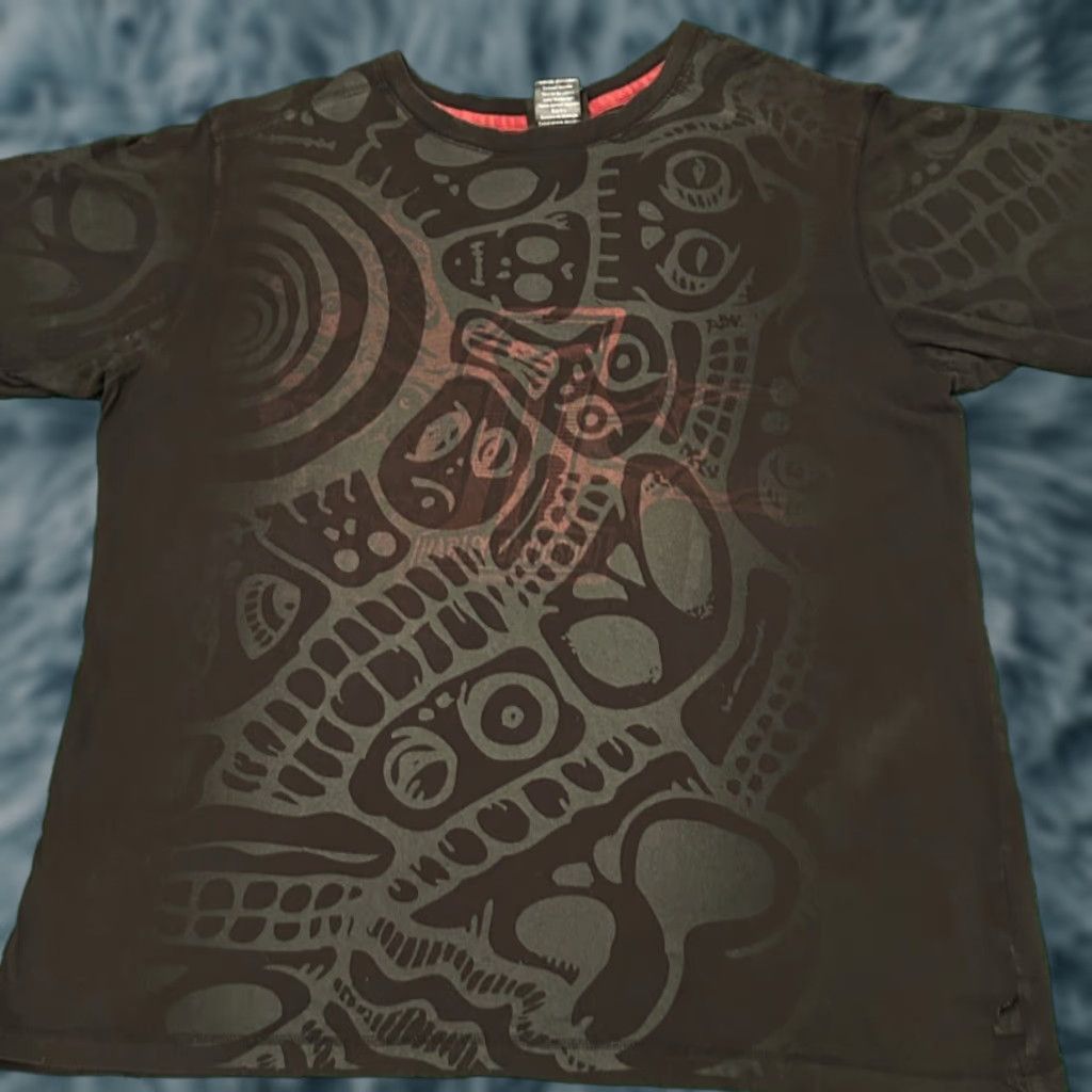 Harley Davidson VINTAGE Harley-Davidson All Over Print AOP Skull Skulls Biker Shirt Mens XL Black T-Shirt Size US XL / EU 56 / 4 - 1 Thumbnail