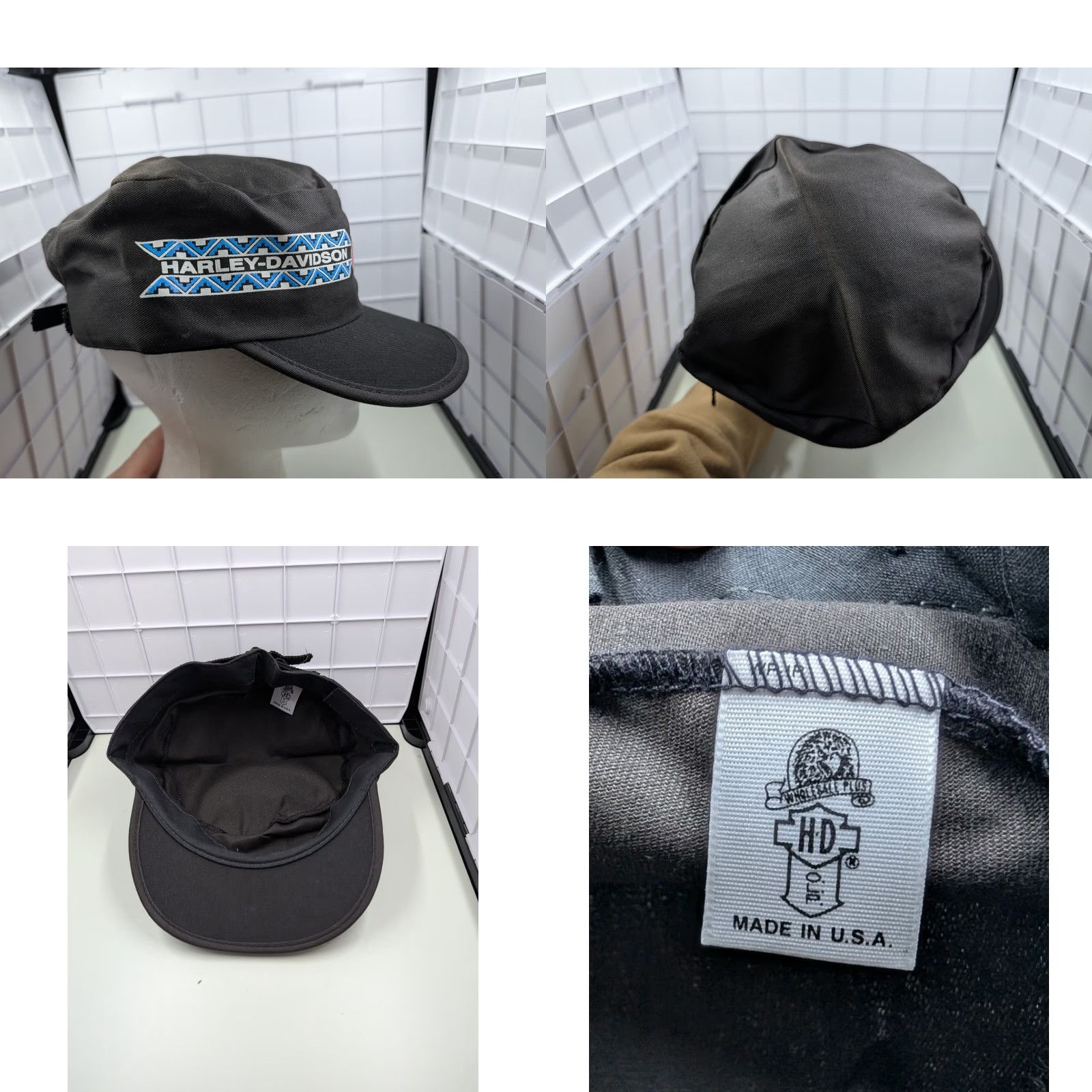 Harley Davidson VINTAGE Harley-Davidson Painters Hat Cap Aztec Pattern Black OSFM USA Made Unisex Adults One Size Painters Hat Biker Retro 70s 80s Deadstock Size ONE SIZE - 8 Thumbnail