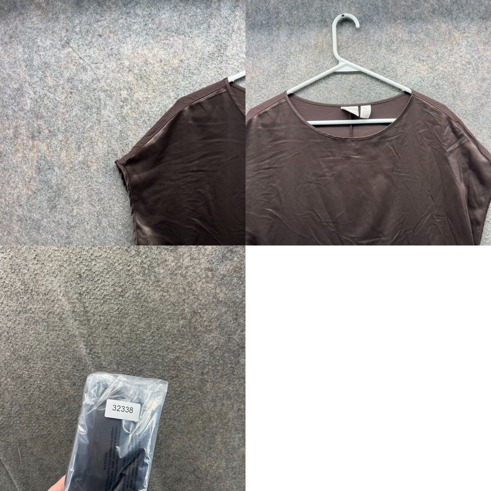 Vintage Chico's Blouse Womens 1 Brown Satin Short Sleeve Round Neck Asymmetrical Hem Shirt Size 1 Size XS / US 0-2 / IT 36-38 - 8 Thumbnail