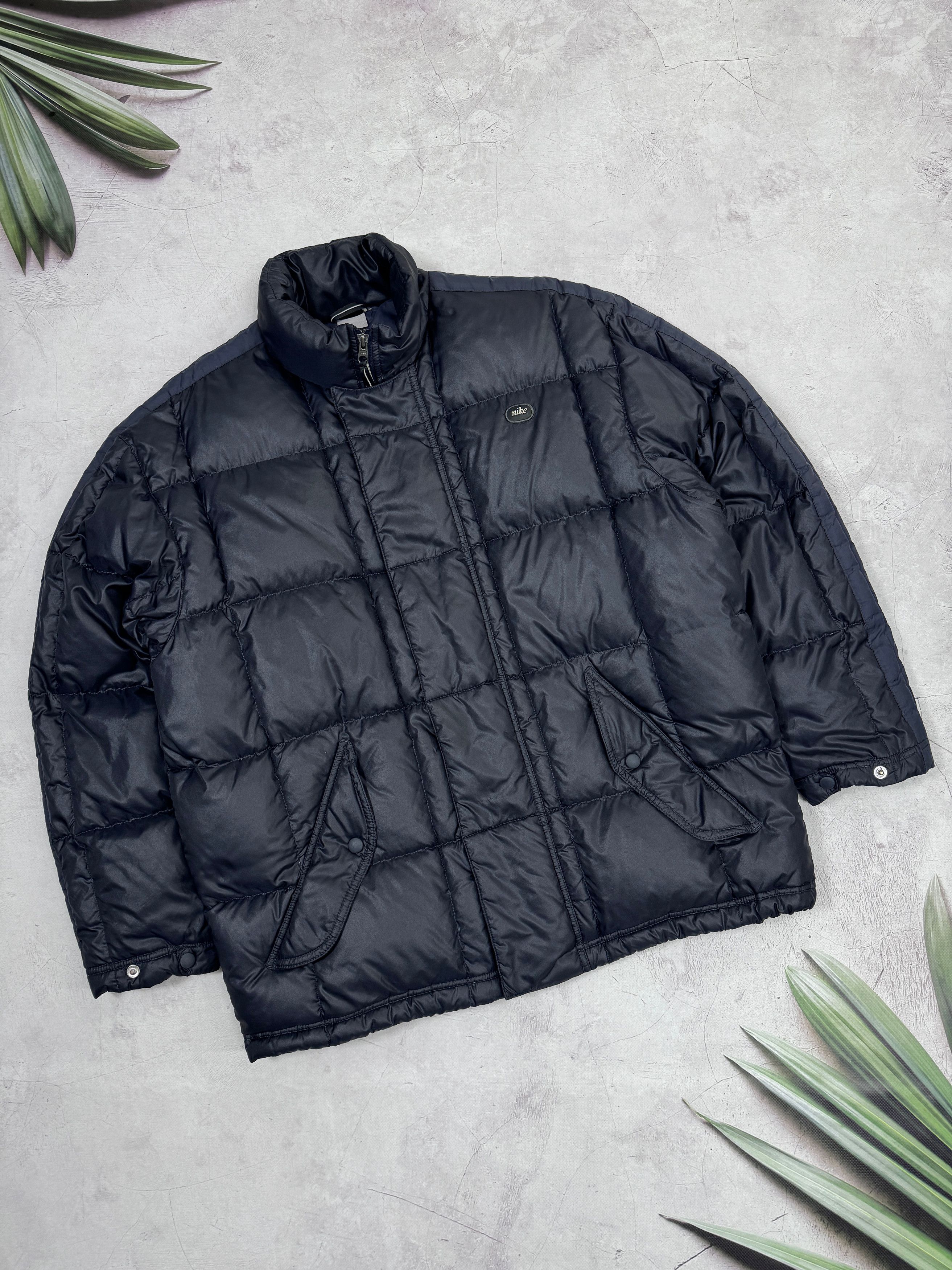image of Y2K Nike Puffer Jacket Square Quilted One Bowerman Drive in Black, Men's (Size Medium)