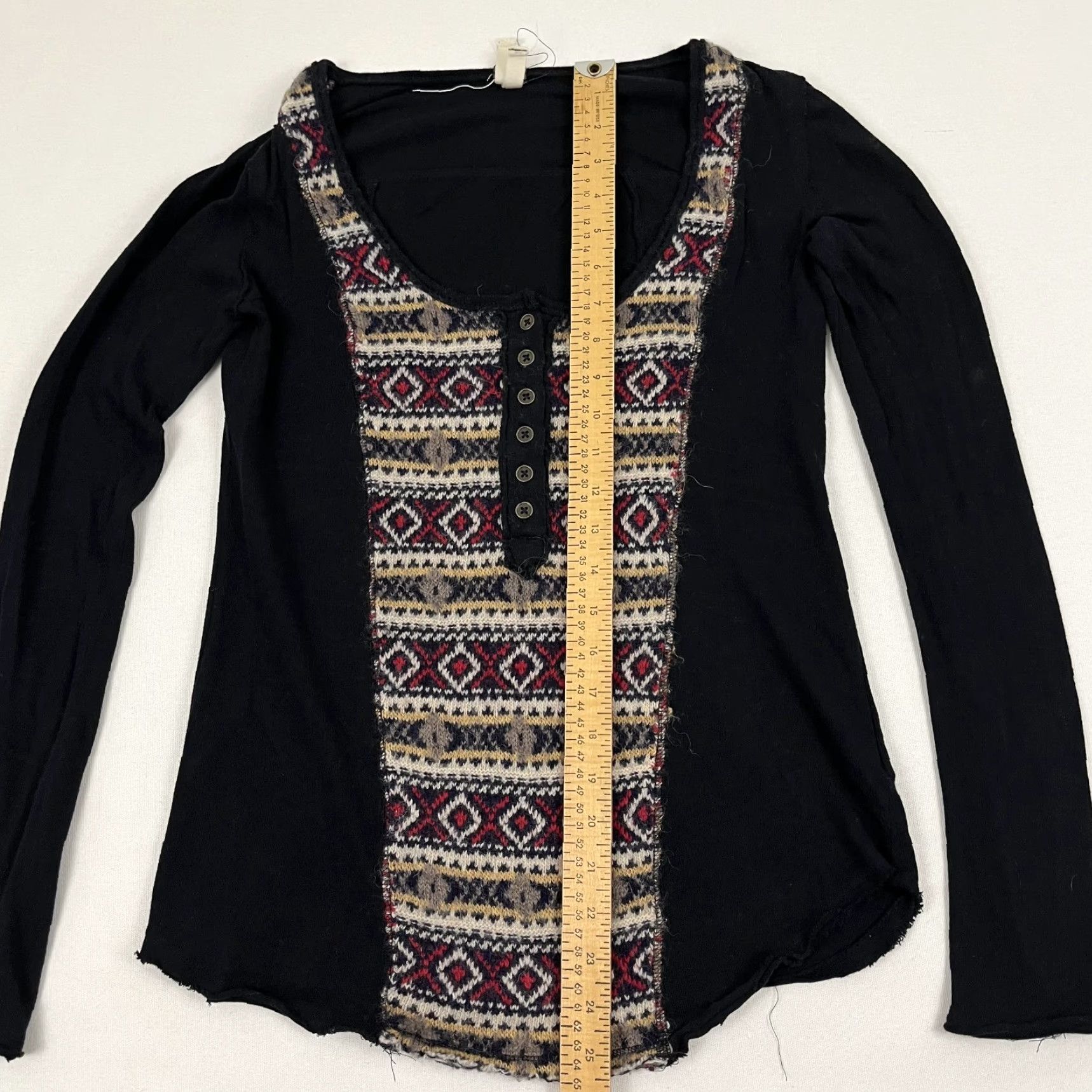 Vintage We The Free People Blouse Women M Country Swift Black Wool Henley Fair Isle Regular Size M / US 6-8 / IT 42-44 - 4 Thumbnail