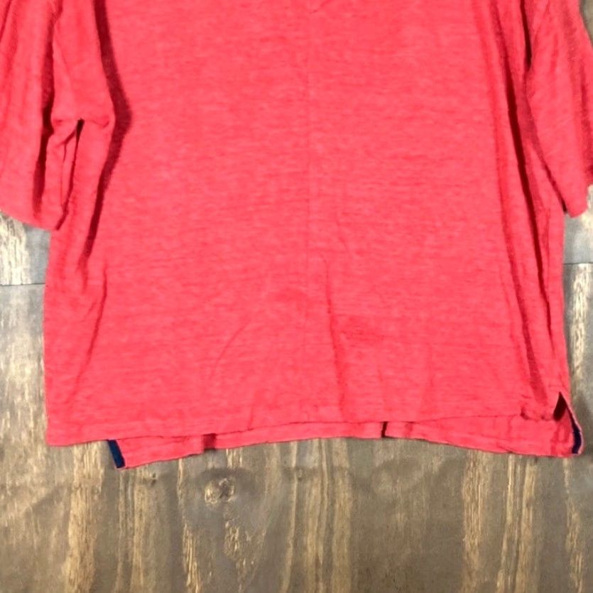 Vintage Tahari Womens Shirt Orange V Neck Short Sleeve 100% Linen Large Size L / US 10 / IT 46 - 3 Thumbnail