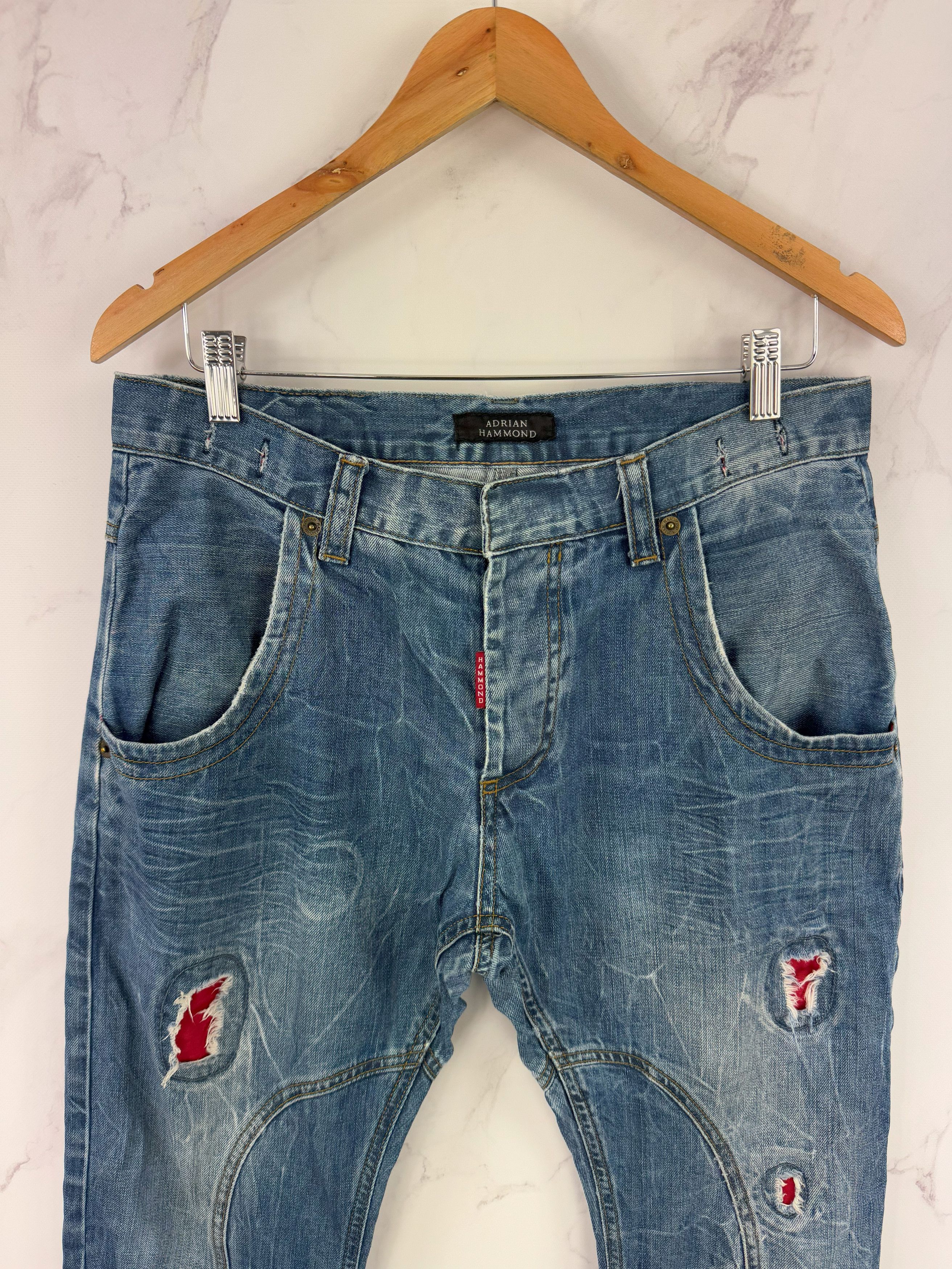 Japanese Brand Adrian Hammond Distressed Biker Jeans Patchwork Details Size US 32 / EU 48 - 2 Thumbnail