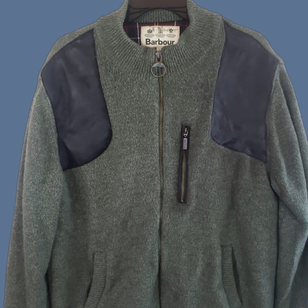 Barbour Barbour Danby Lined Full Zip Sweater Men L Olive Wool Leather Elbow Pads Barbour Zipper Pulls Plaid Internal Liner Vintage: No Size US L / EU 52-54 / 3 - 1 Thumbnail