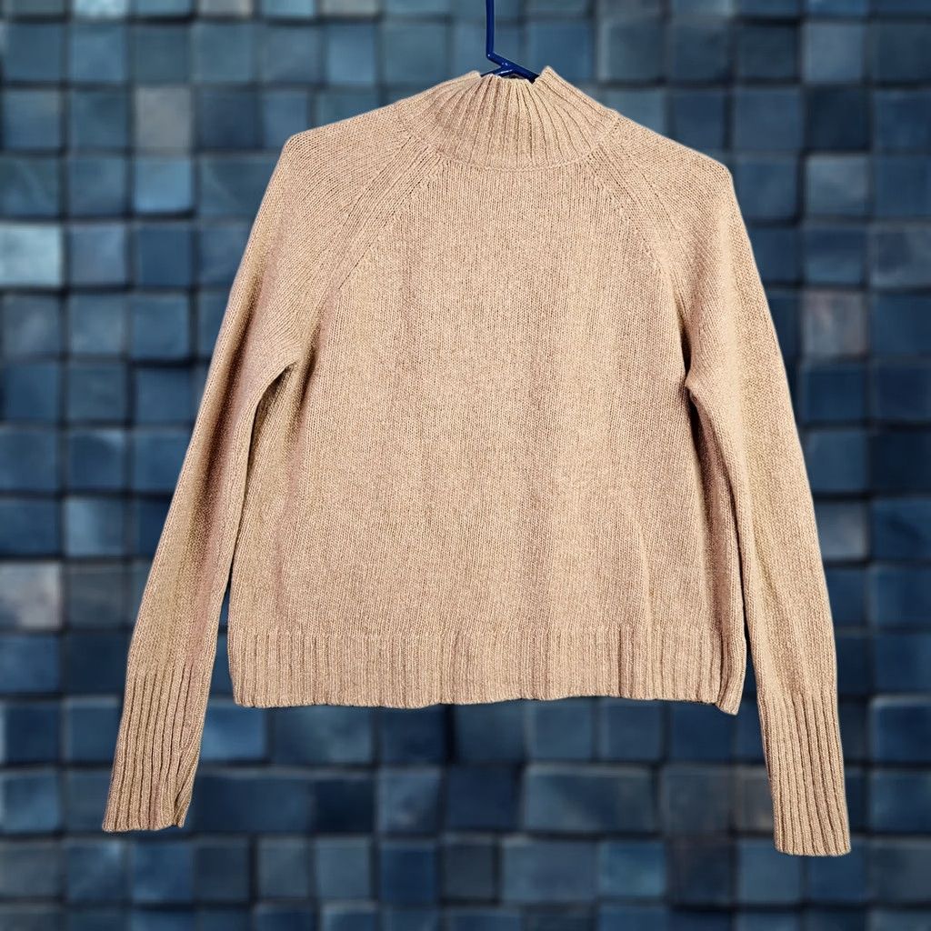Vintage 360Cashmere Beige Mock Neck Sweater Size Large Women Knit Solid Long Sleeve Casual, All Seasons, Regular Fit Size L / US 10 / IT 46 - 1 Thumbnail