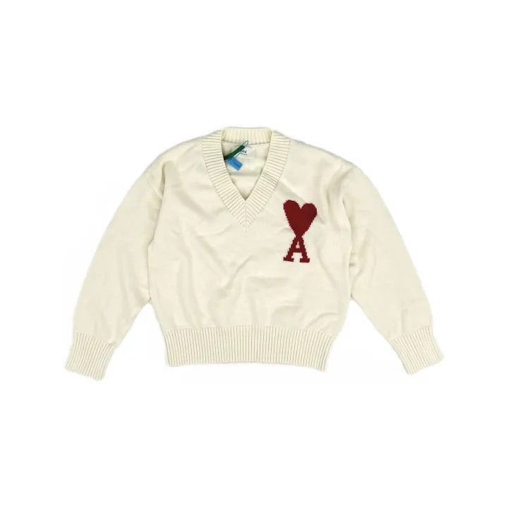 AMI Amiparis SS22 V-Neck Sweater with Heart Design -2507 Size US S / EU 44-46 / 1 - 2 Thumbnail