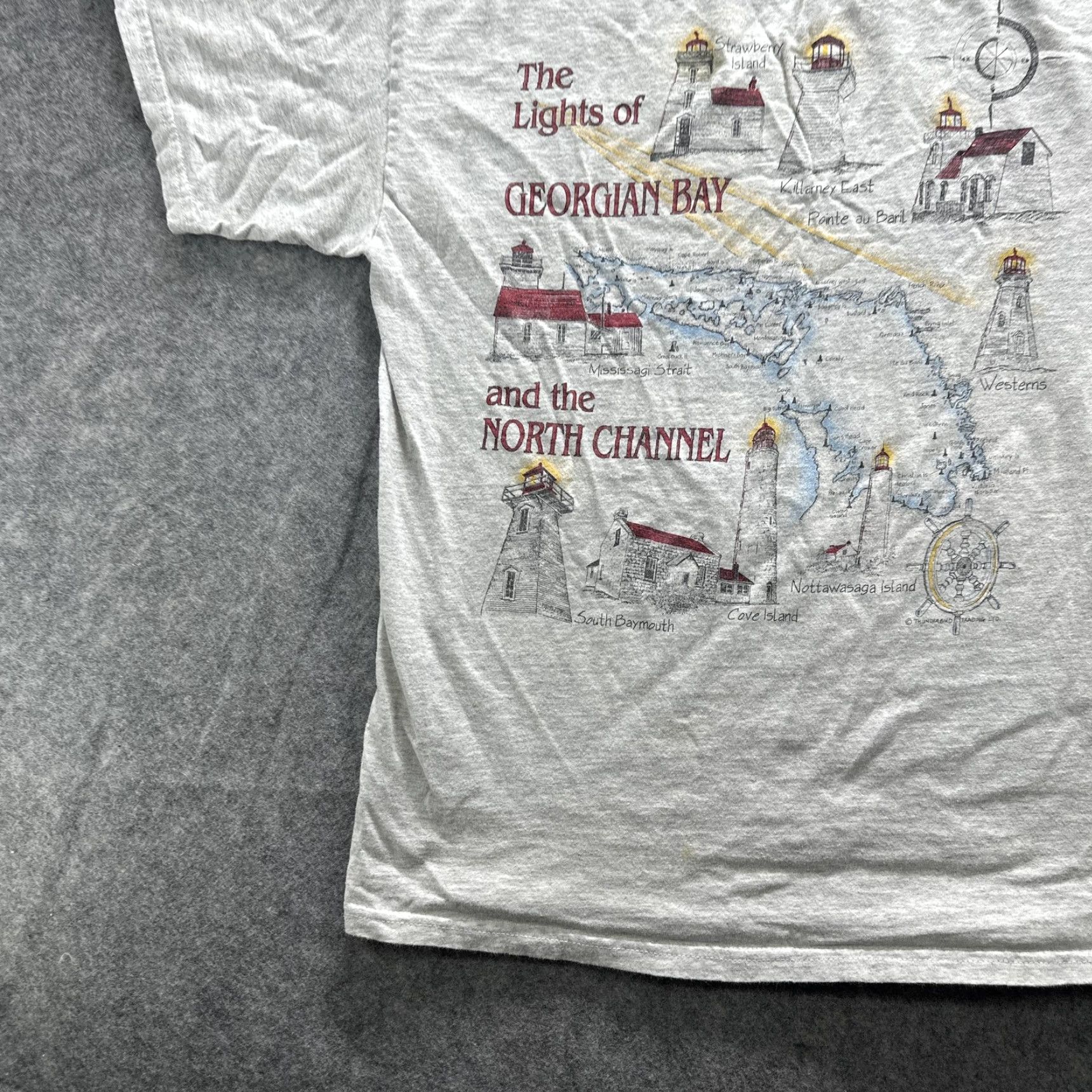 Vintage VINTAGE Georgian Bay Shirt Mens Large Gray Lighthouse Map Souvenir Graphic 90s Shirt Mens Large Gray Nautical Travel Souvenir 90s Womens? Size US M / EU 48-50 / 2 - 4 Thumbnail