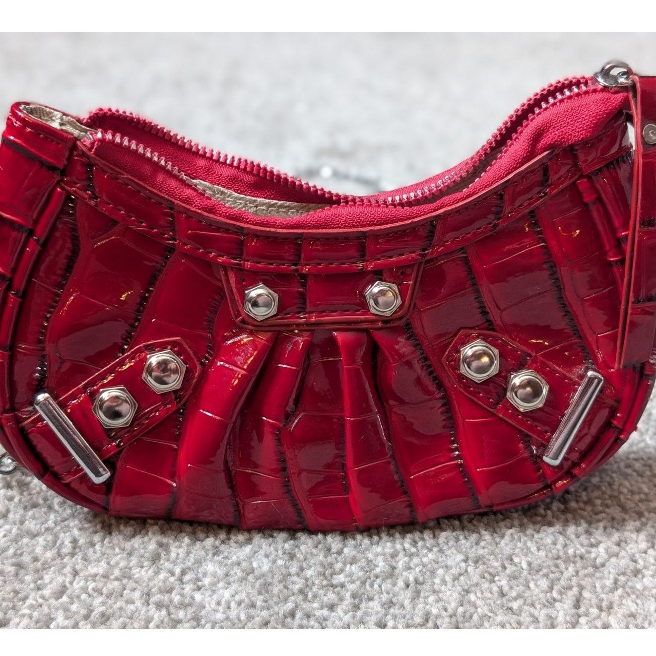 Shein Red Faux Leather Grunge Y2K Shoulder Bag by SHEIN Size ONE SIZE - 8 Thumbnail