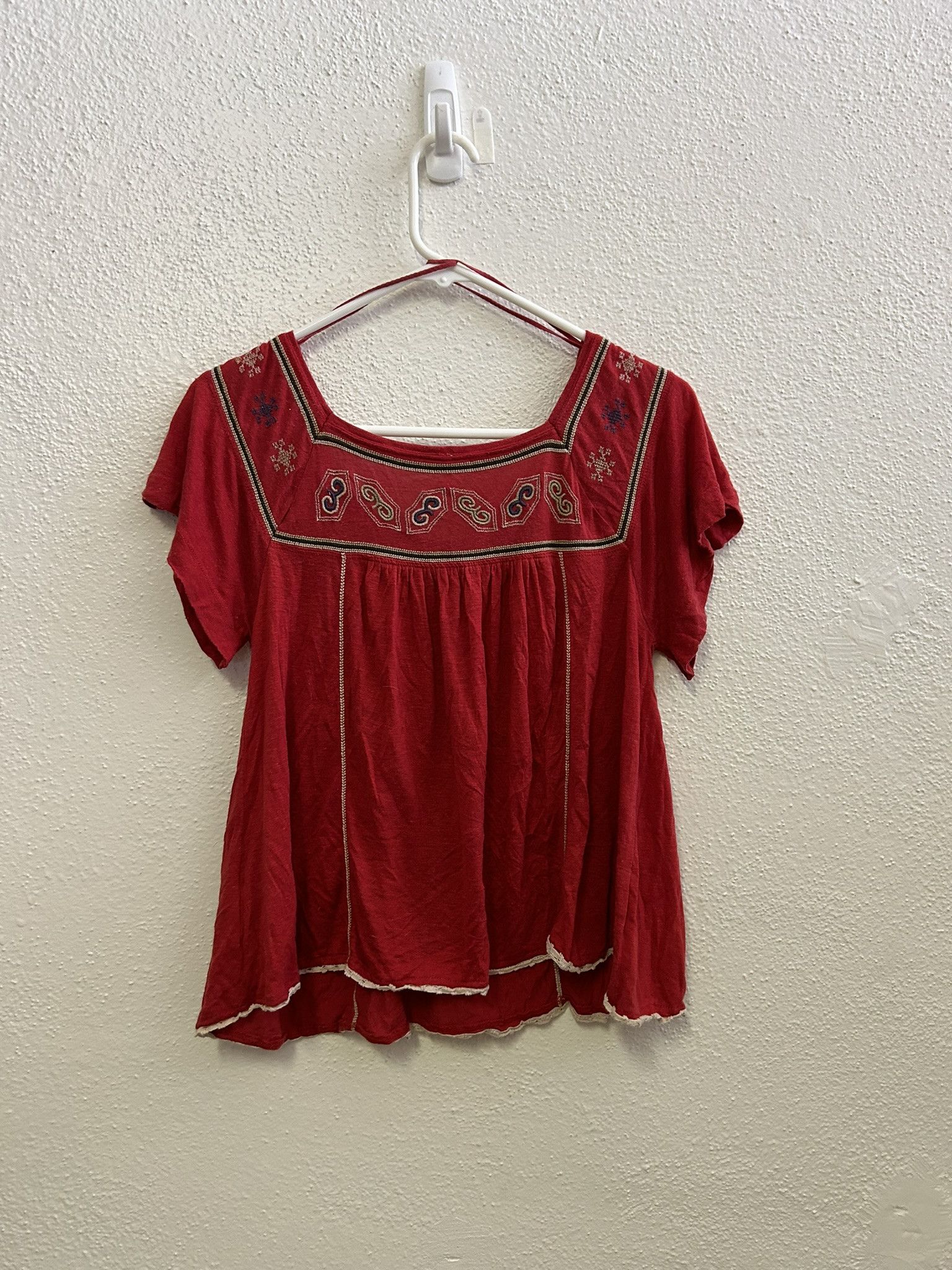 Free People FREE PEOPLE RED BOHO LAGENLOOK SHORT SLEEVE TOP SIZE XS Size XS / US 0-2 / IT 36-38 - 5 Thumbnail