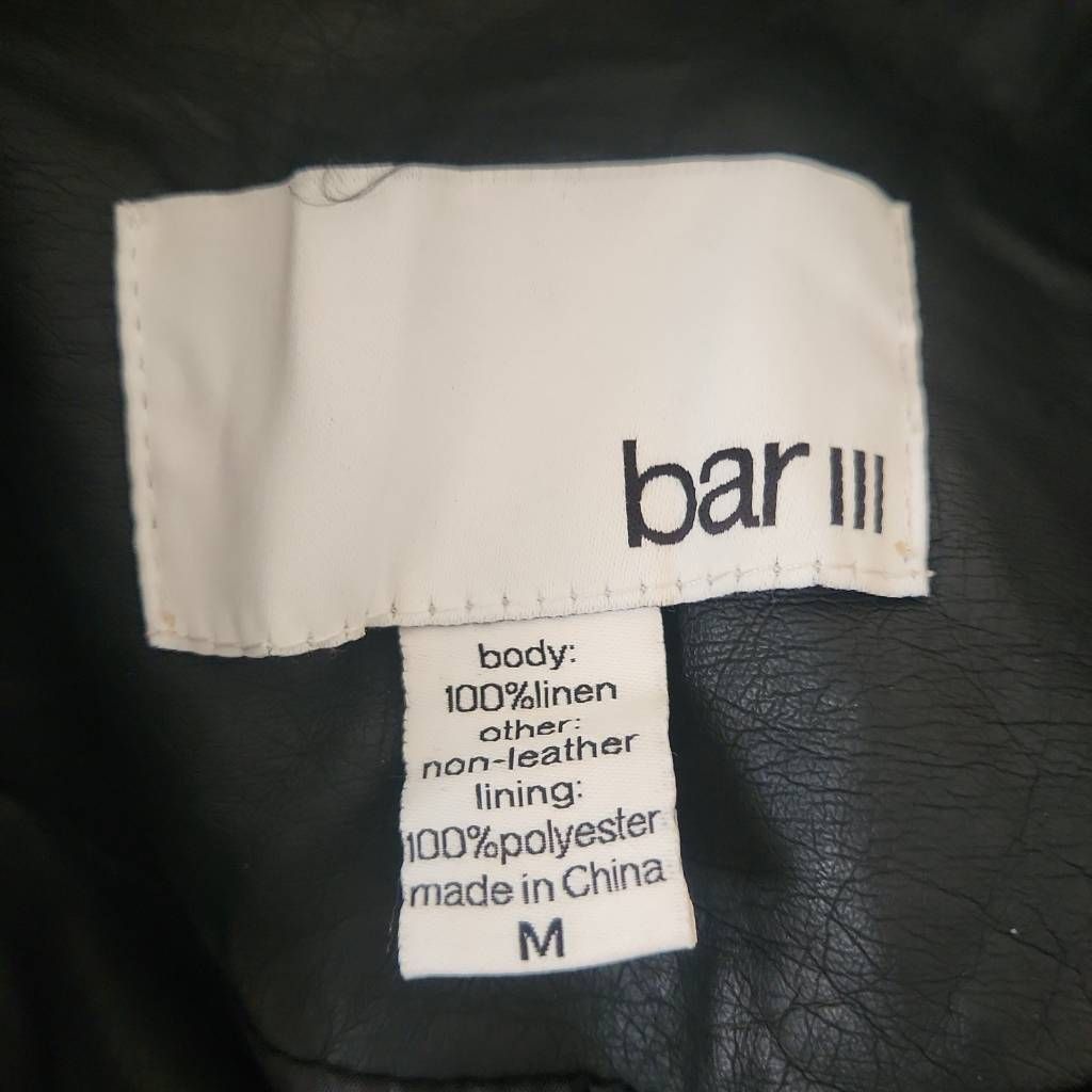 Bar III Bar III Women's Size Medium Black Cream Faux Leather Linen Moto Jacket Size M / US 6-8 / IT 42-44 - 6 Thumbnail