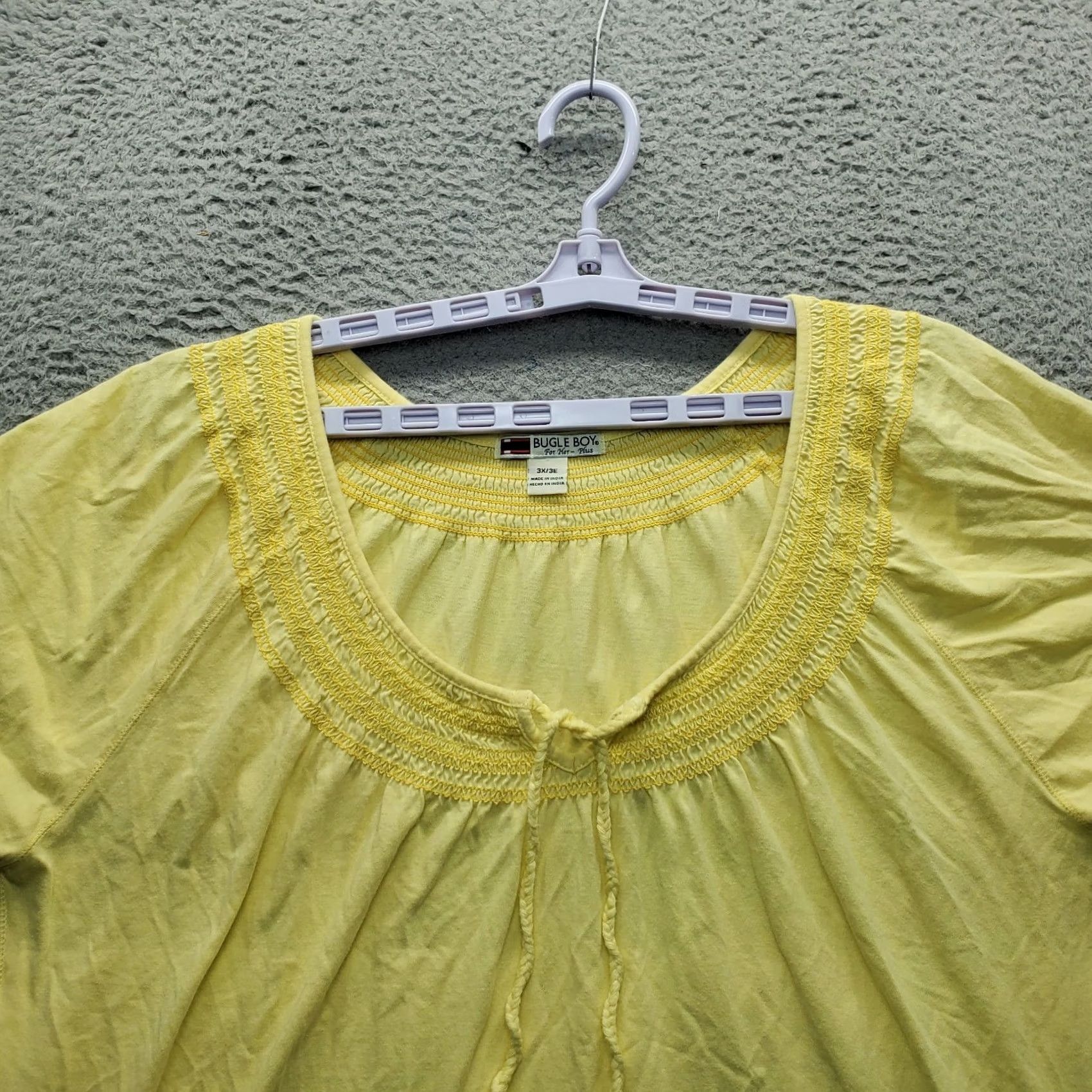Bugle Boy Bugle Boy Womens 3X Yellow Peasant Top Short-Sleeve Round Neck Tie Front Blouse Shirt Dressy Casual Shirt Womens Size 3X Yellow Size XXL / US 16-18 / IT 52-54 - 7 Thumbnail