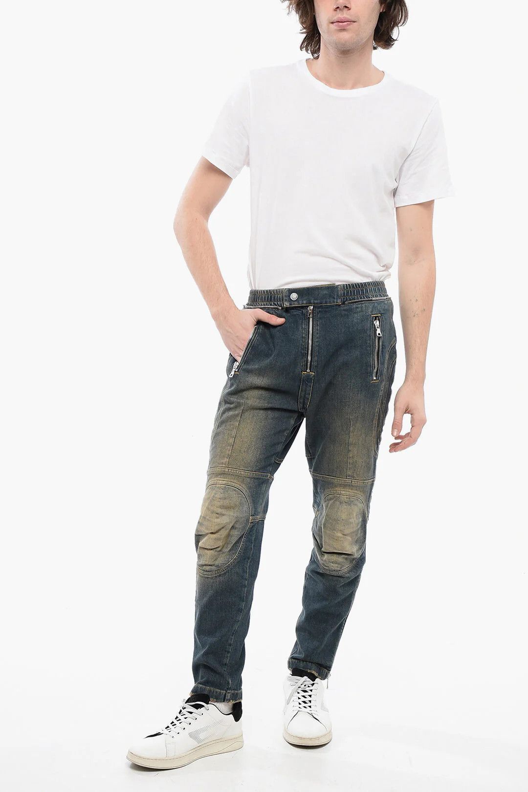 Balmain og1mm0326 Vintage-Wash Biker Jeans in Blue Size US 31 - 4 Thumbnail