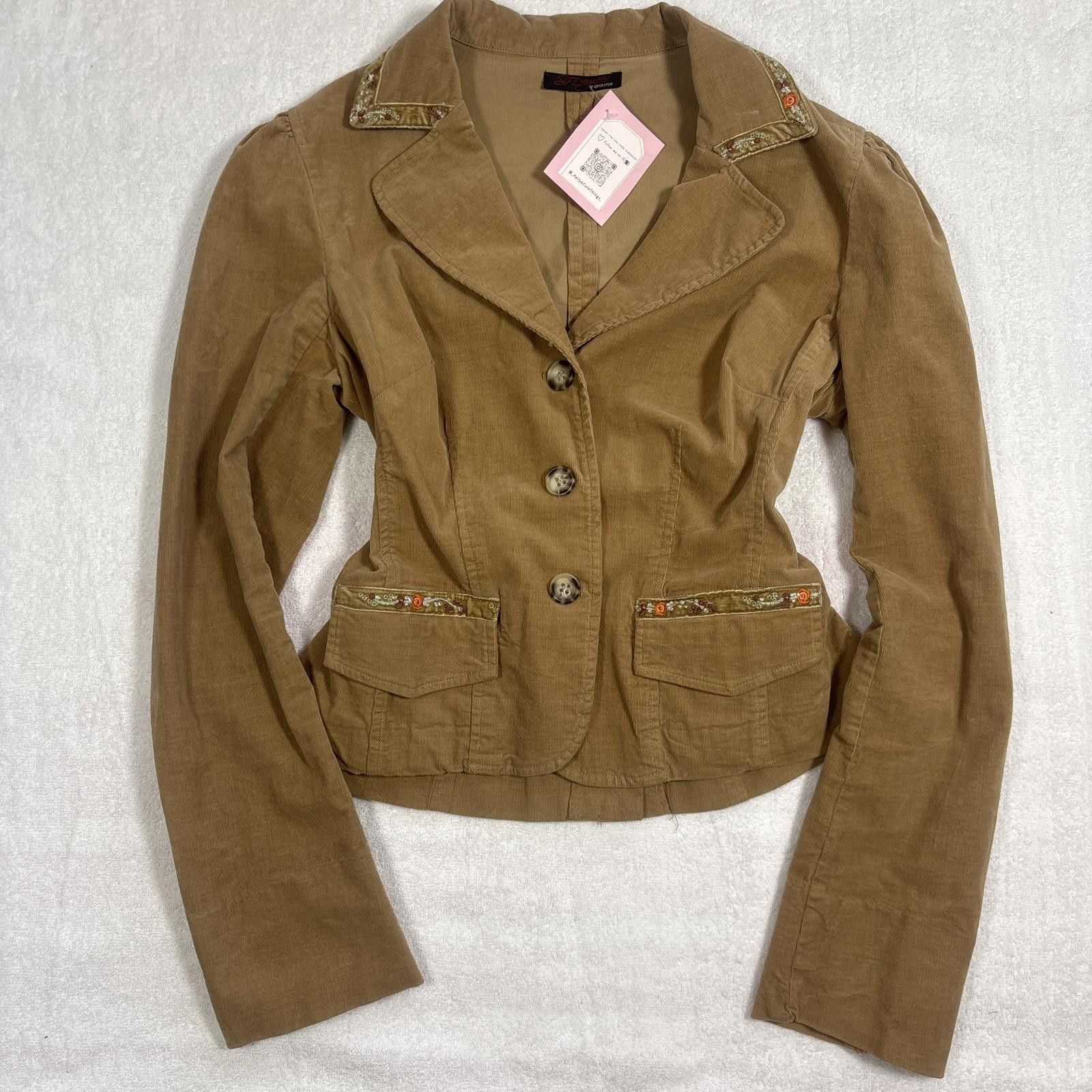Other y2k brown embroidered floral corduroy jacket Size M / US 6-8 / IT 42-44 - 1 Thumbnail