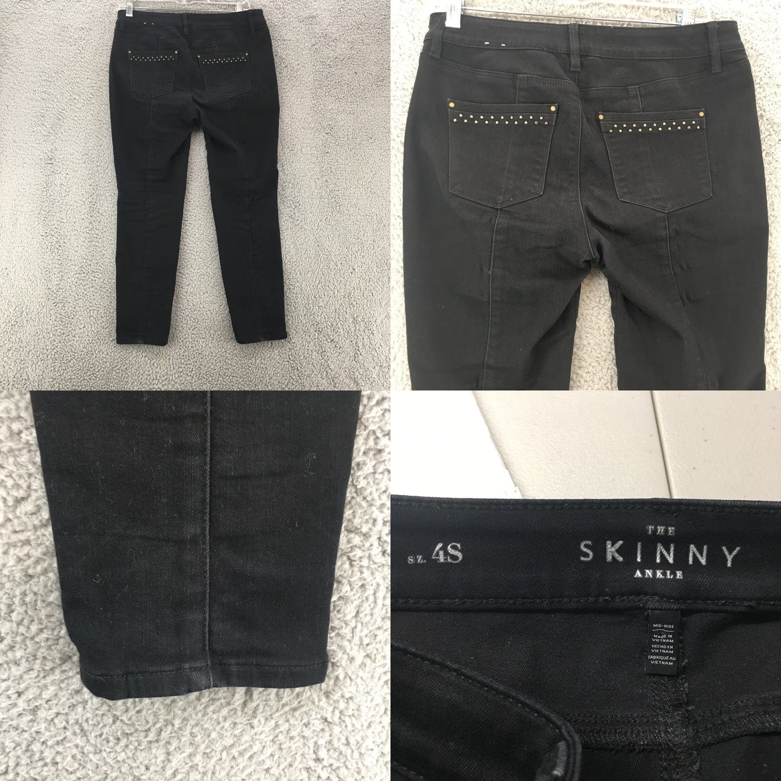 Vintage The Skinny Ankle Jeans Jeggings Black Studded Womens Mid Rise Button Zip Fly 4 Size 27" / US 4 / IT 40 - 8 Thumbnail