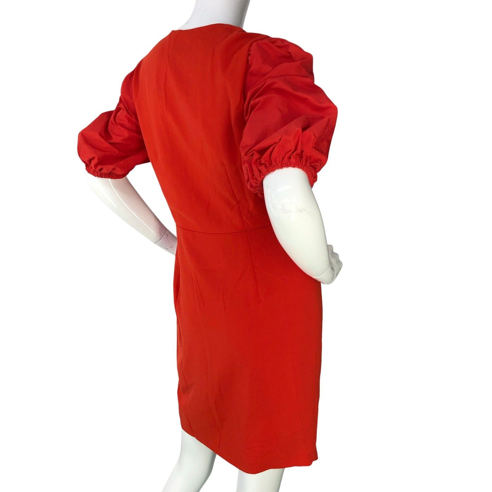 Pinko Pinko Dress 6 Red Puff Sleeve Ruched Wrap V Neck Cocktail Size M / US 6-8 / IT 42-44 - 8 Thumbnail