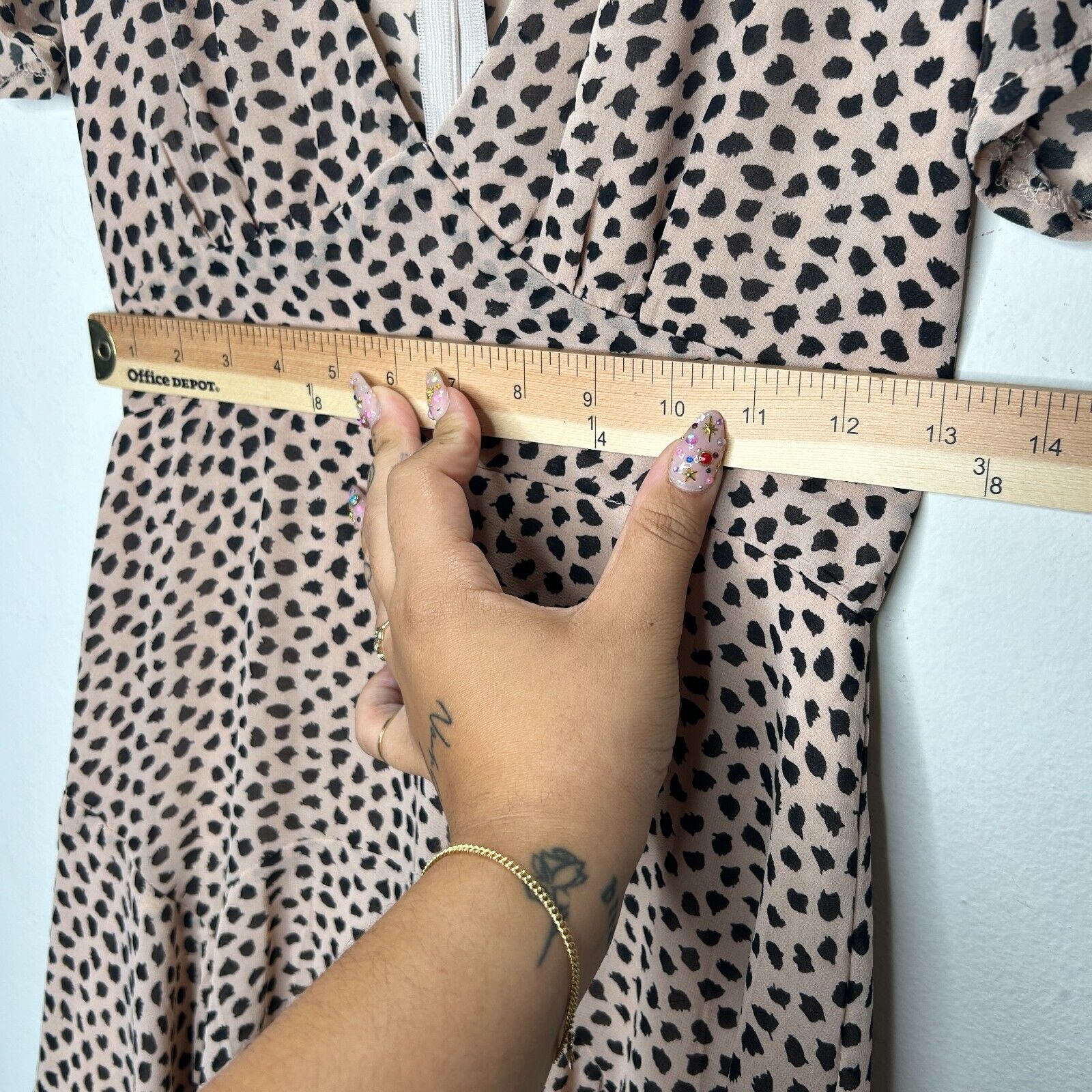 Other Morning Mist Peach Black Polka Dot VNeck Short Sleeve Dress Size S / US 4 / IT 40 - 7 Thumbnail