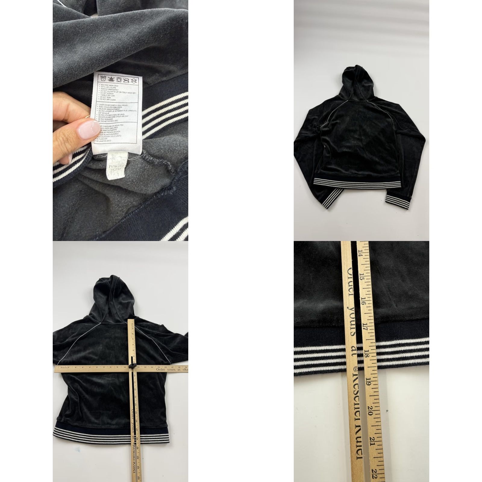 Nike Nike Velour Hoodie Women's Small Black Full Zip Swoosh Striped Trim Piping Jacket Size S / US 4 / IT 40 - 8 Thumbnail
