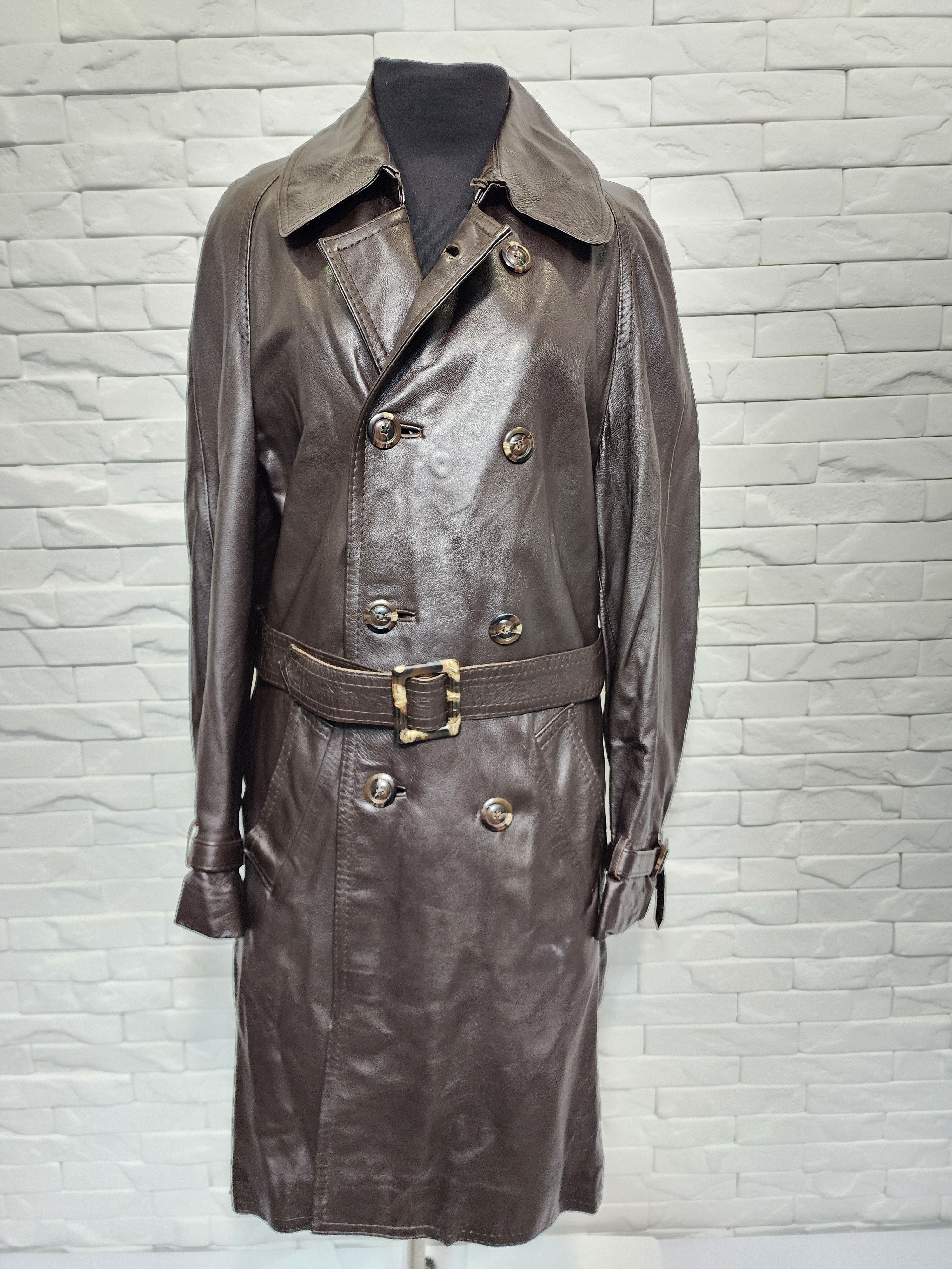 Genuine Leather Men's Brown Leather Cardigan: Button Front Coat Size US M / EU 48-50 / 2 - 2 Thumbnail