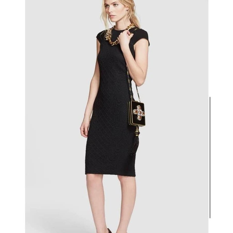 Tory Burch TORY BURCH Kiersten Black Embossed Knee Length Dress Size S / US 4 / IT 40 - 1 Thumbnail