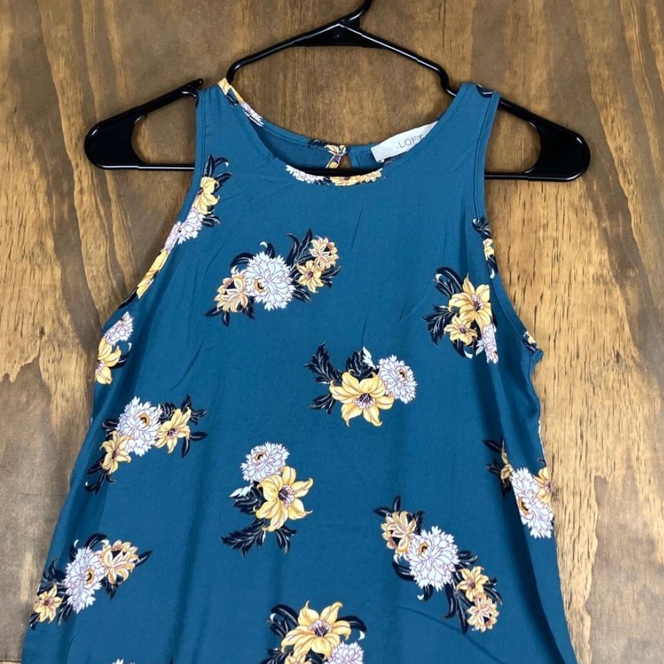 Loft VINTAGE LOFT Womens Tank Top Blue White Floral Petite Crew Neck Keyhole Back XXSP Size XXS / US 00 / IT 34 - 2 Thumbnail